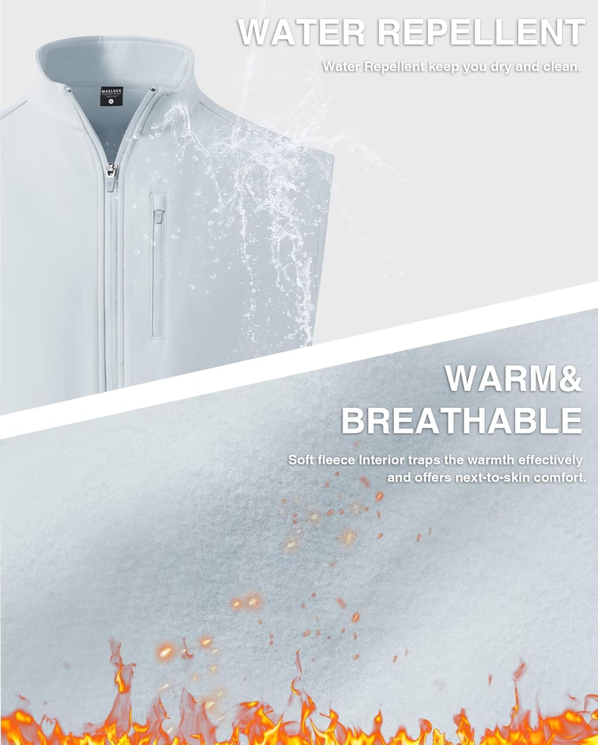 M MAELREG Men's Vest Outerwear Golf Water-Resistant Performance Lightweight Fleece Vest for Men Sleeveless Lined Midlayer