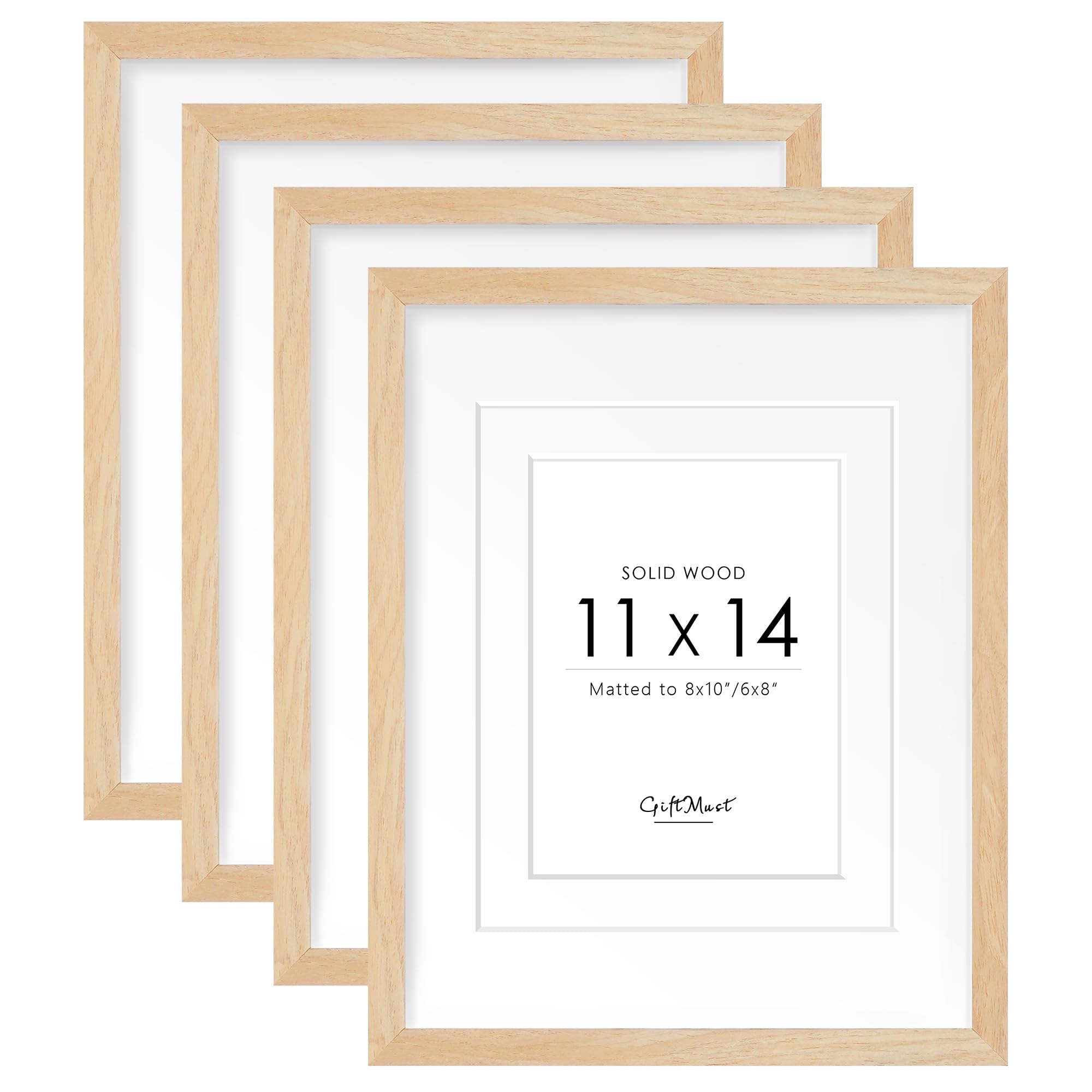 11x14 4er Set Massivholz-Bilderrahmen Naturholz-Bilderrahmen mit Doppelmatten Display 20,3 x 25,4 cm oder 15,2 x 20,3 cm ohne Passepartout, Eichenholzmaserung, Bilderrahmen mit HD-Hartglas