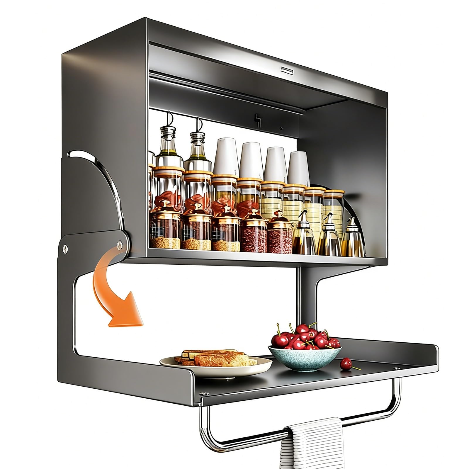 Mobiletto Contenitore Multifunzionale da Parete per Cucina e Bagno, in Acciaio al Carbonio, con Porta spezie e sportello Ribaltabile per la Preparazione di cibi, condimenti e Artic