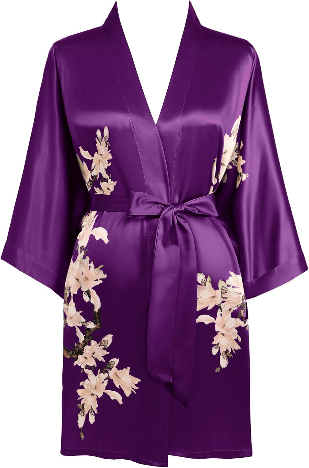 BABEYOND Kimono Robe Cover up Short Satin Floral Silky Kimono Blouse Loose Bachelorette Party Robe