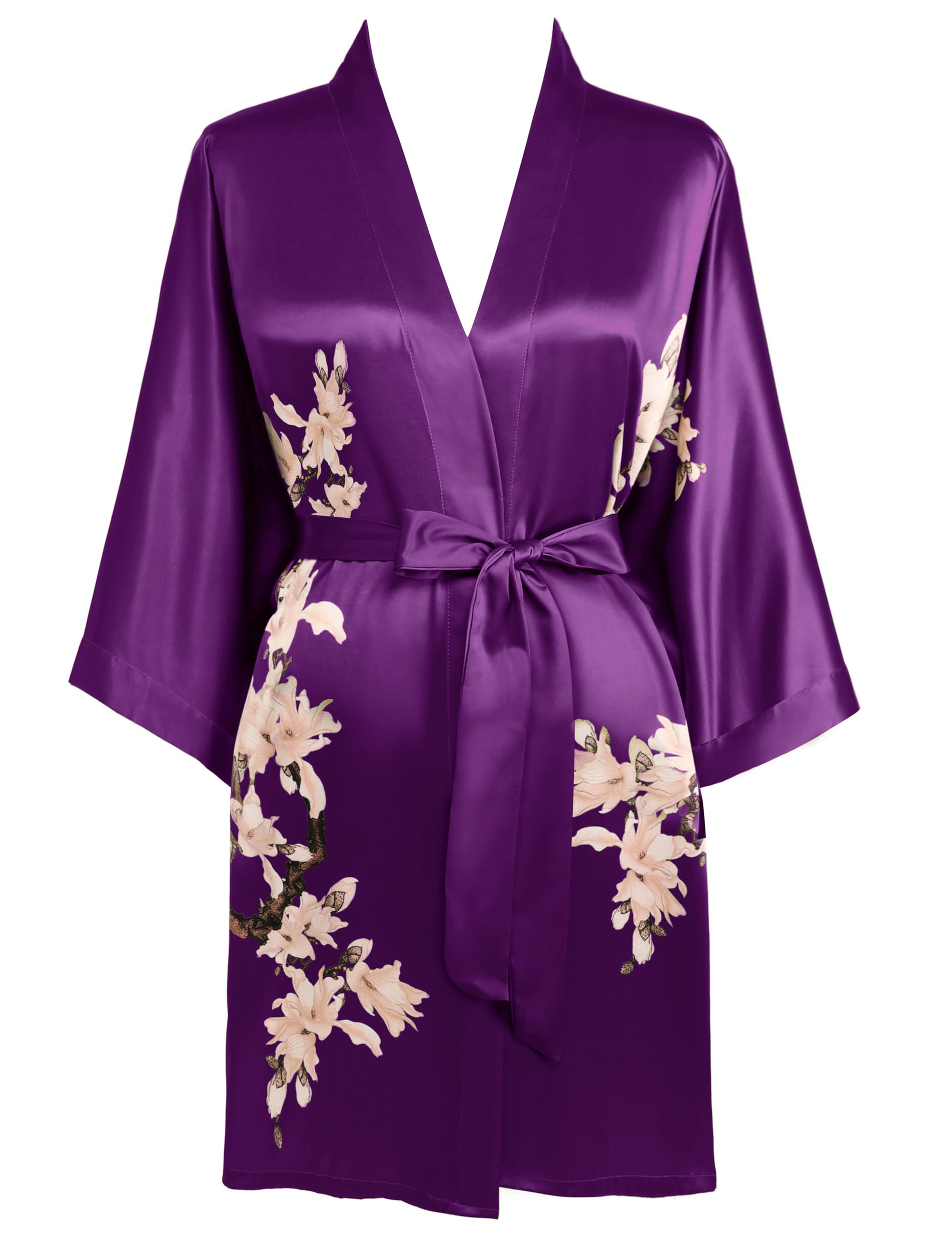 BABEYOND Kimono Robe Cover up Short Satin Floral Silky Kimono Blouse Loose Bachelorette Party Robe