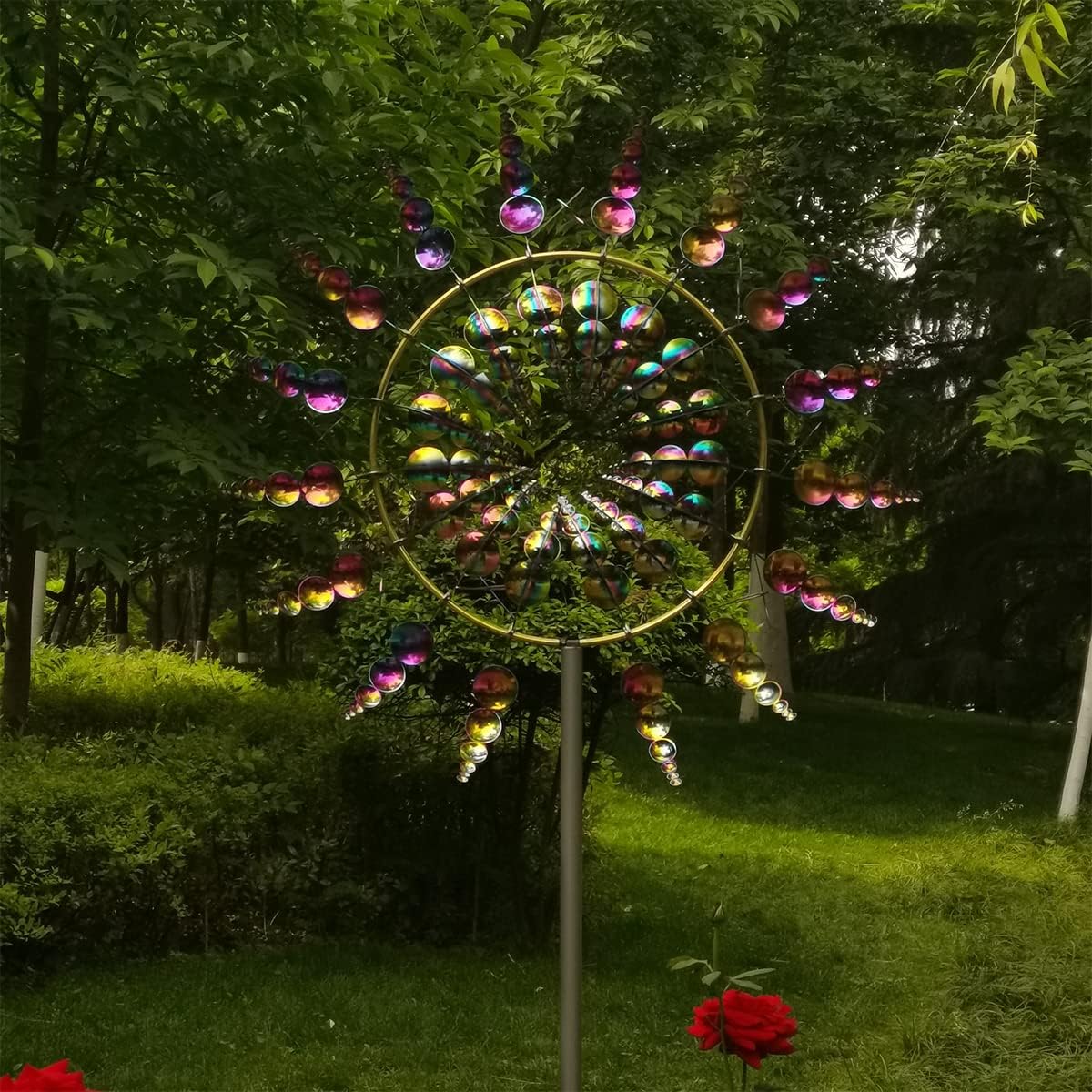 Unique and Magical Metal Windmill - 3D Wind Kinetic Sculpture - Wind Catchers Metal Outdoor Patio Decoration - Metal Wind Spinners Suitable for Outdoor Garden (Round-Colorful)