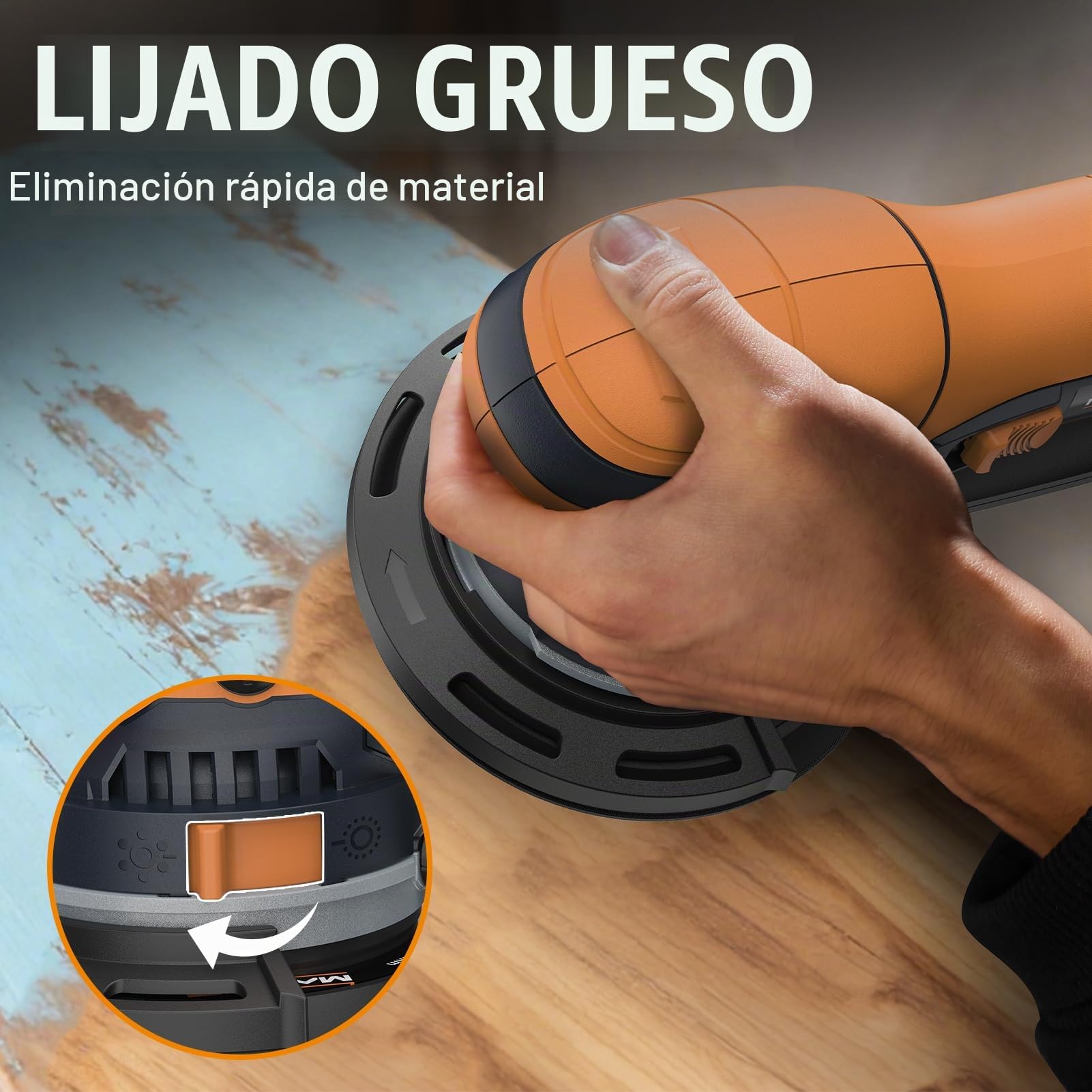 MAXXT Lijadora Orbital de Modo Dual 800W: 2 Modos (Grueso y Fino) / Extracción de Polvo de Alta Eficiencia / 6 Velocidades (3300-7400 RPM) — Ideal para Restauración de Pintura de Autos, Meta y Madera