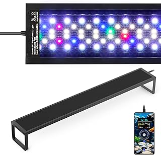 fishkeeper 6-Row WRGB LED Aquarium Beleuchtung, 24/7 Modu mit 1-Tasten-Sync & Speicherfunktion, Aquarium Lampe mit DIY Timer (1-Min) & 1%-Dimmung & 9 Farben, Vollspektrum Aquarium Licht Programmierbar