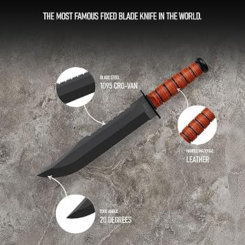 KA-BAR 2-2217-7 Big Brother Fixed Blade Knife with Leather Handle and Sheath, Large Utility Knife
