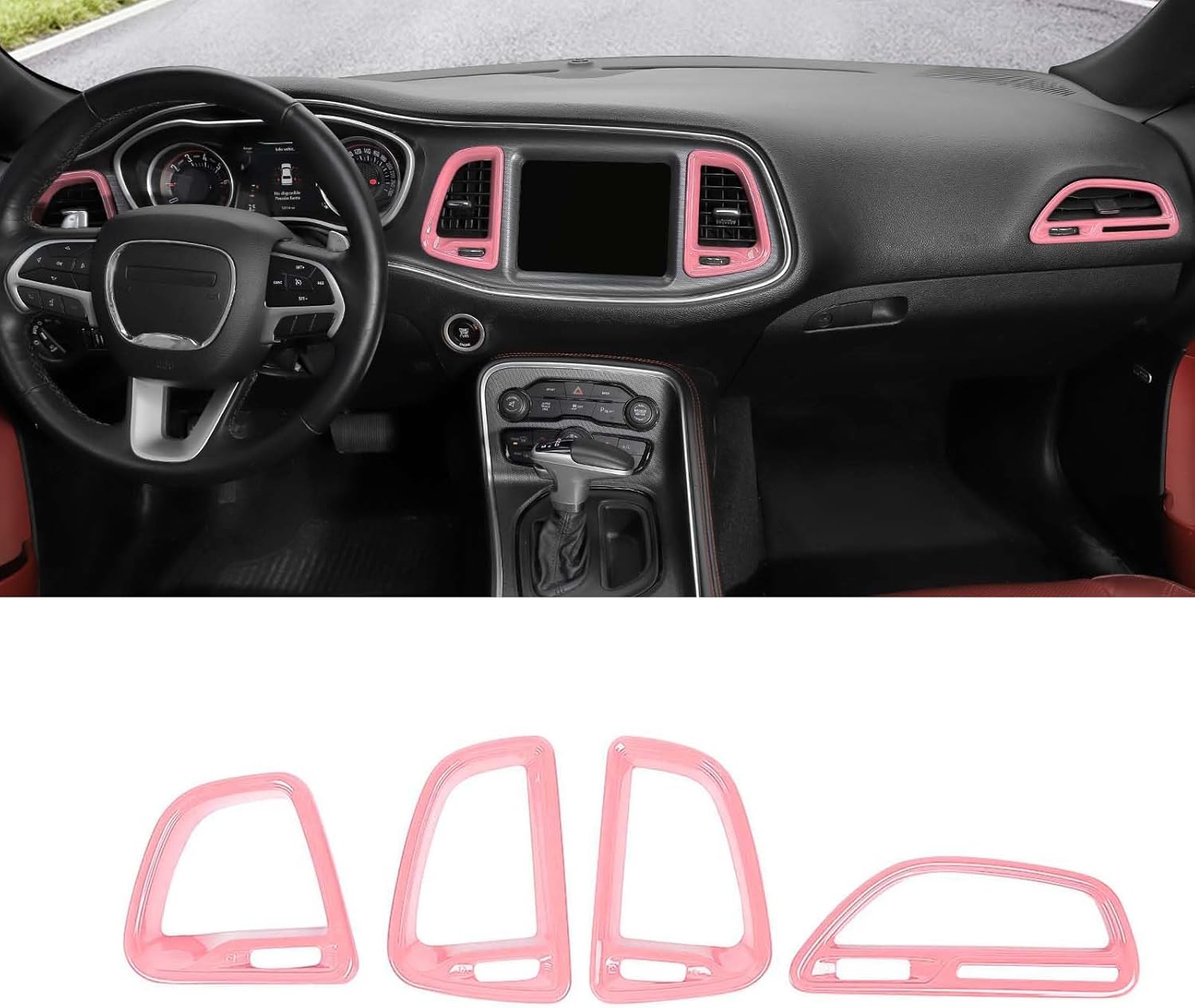 Air Conditioning Outlet Vent Trim, 4PCS Center Console Dash AC Vent Cover Compatible with Dodge Challenger 2015-2024, Pink