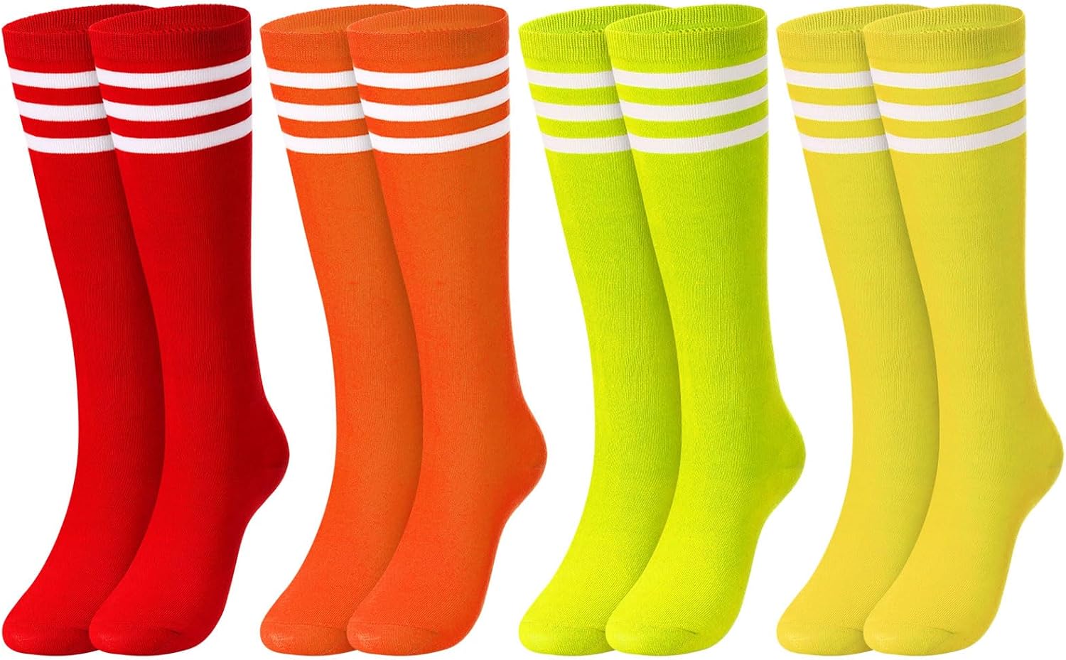 Jeyiour 4 Pairs Women Knee High Socks for Women Soccer Football Softball Stripe Tube Socks Gifts for Cheerleader