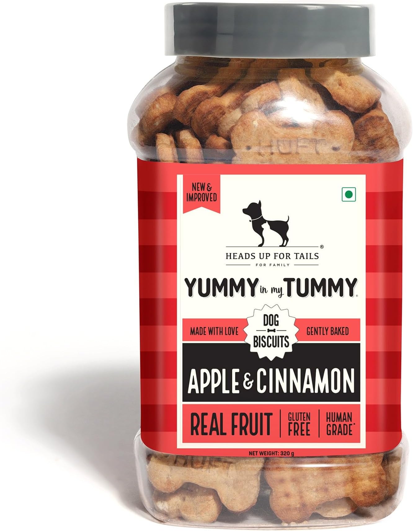 Yummy in My Tummy by HUFT Apple & Cinnamon Dog Biscuits โ 320 gm (Pack of 2) | Vegetarian Crunchy Treats for Puppies & Adult Dogs | Made with Real Ingredients | Healthy Snack for All Breeds Dogs