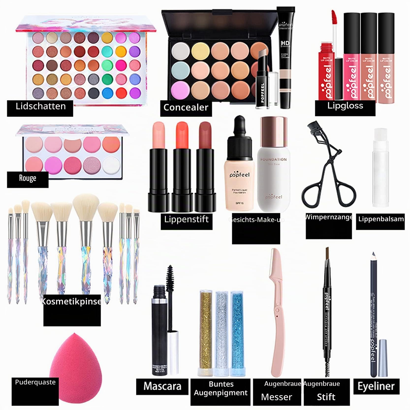 Professionelles Make-up Sets, MKNZOME 34St Schminke Starter Kit mit Schminktasche Tragbare Reise Makeup Paletten Kosmetik Lidschatten Lipgloss Geburtstags Weihnachten Geschenkset