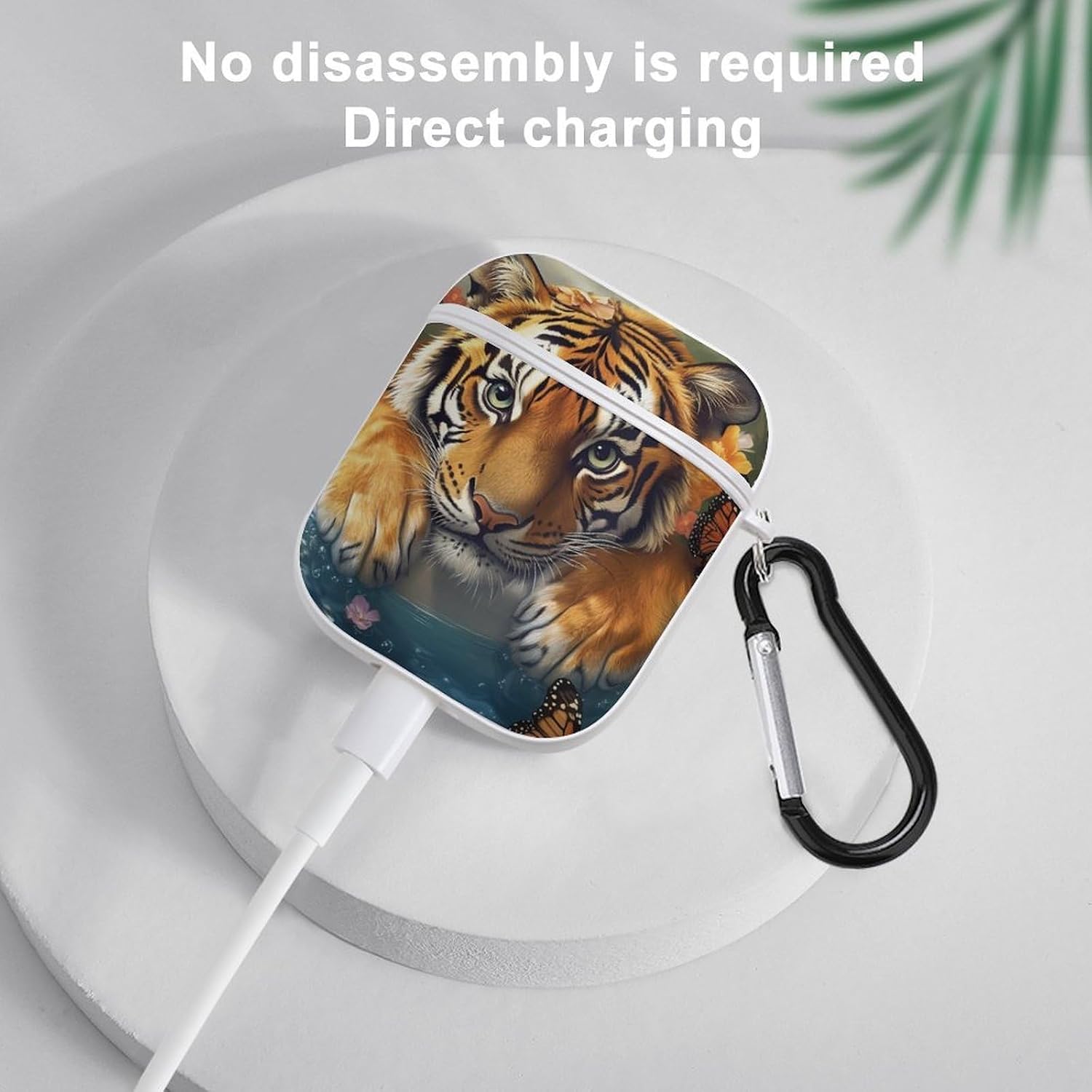 Funny Bathroom Tiger in Bathtub Earphone Case Cover Compatible for AirPods 1&2 Shockproof Bluetooth Headset Case White-Style image 5