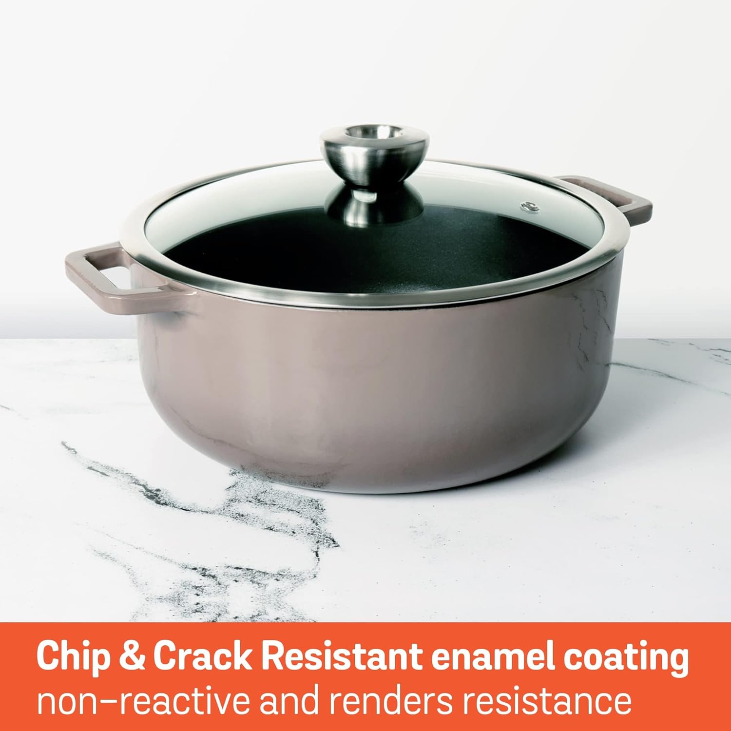 Meyer Enamel Cast Iron Sauteuse | Cast Iron Dutch Oven | Iron Casserole with Lid | Iron Biryani Pot | Iron Casserole for Cooking | Dutch Oven Induction Base | Enameled Cast Iron Cookware, 26cm, Grey