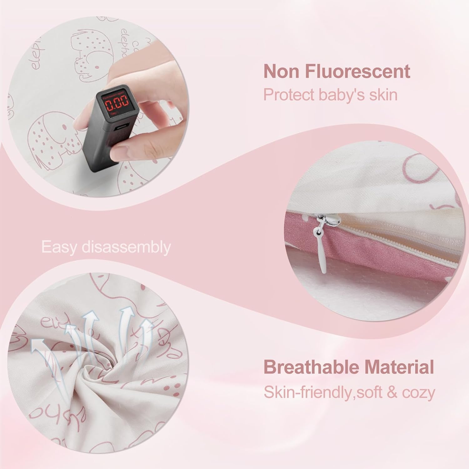 Baby Lounger for Newborn (0-24 Months) - 100% Cotton Baby Nest with Handles, 2-in-1 Play Mat & Diaper Changing Pad, Portable for Home & Travel, Infant Essentials Gifts (Elephant Pink)