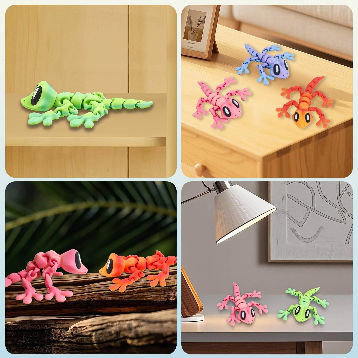 4Pcs 3D Printed Articulated Lizard, Flexible Dynamic Animals Toys, Full Articulated Toy with Magnets, Adults Fidget Toys for Autism ADHD, Home Office Decor, Festival Gifts