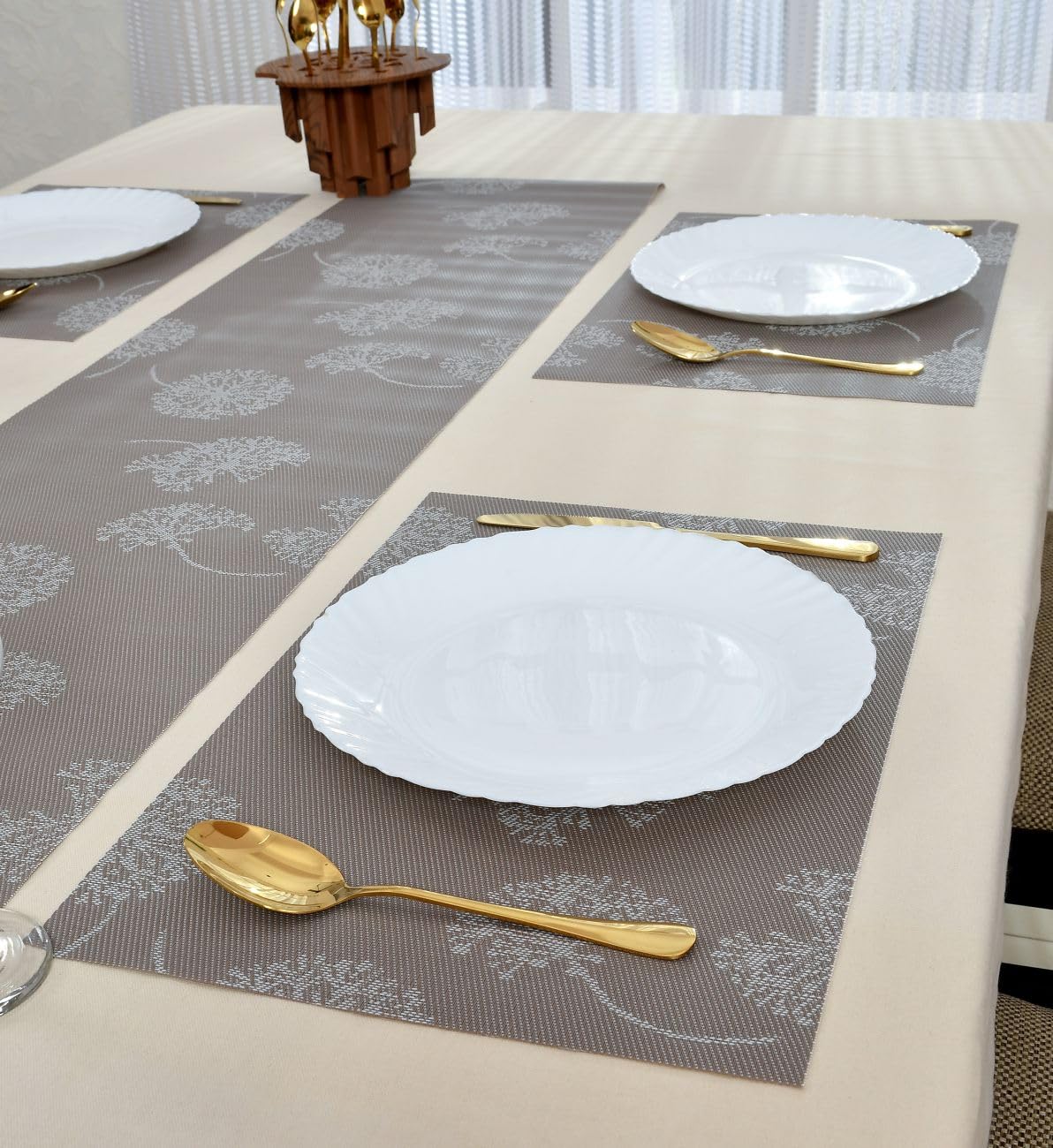 Yellow Weaves Placemats & Runner Set - Beige Brown -32