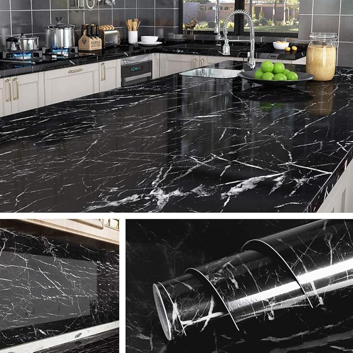 Buy Livelynine 5M X 90 cm Wide Black Marble Vinyl Wrap for Kitchen