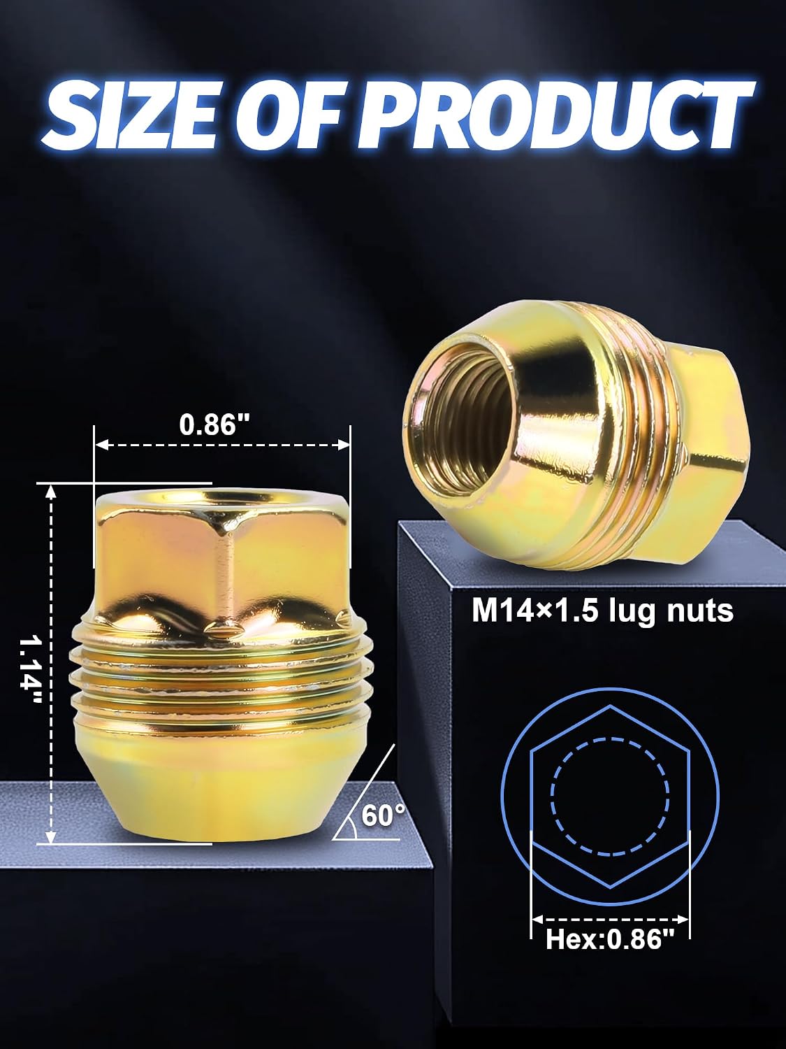 M14x1.5 Lug Nuts for Sliverado Sierra 2500HD/ 3500HD Yukon Avalanche Suburban Express 2500/ C2500/ K2500 Escalade Traverse Yukon OEM Factory 8 Lug Wheels Lug Nuts Set of 32