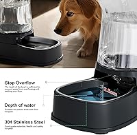 Vista 4 de Gardner Pet - Dispensador automático de agua para perros, comedero y dispensador de comida de gravedad, acero inoxidable, juego de tazón de Negro