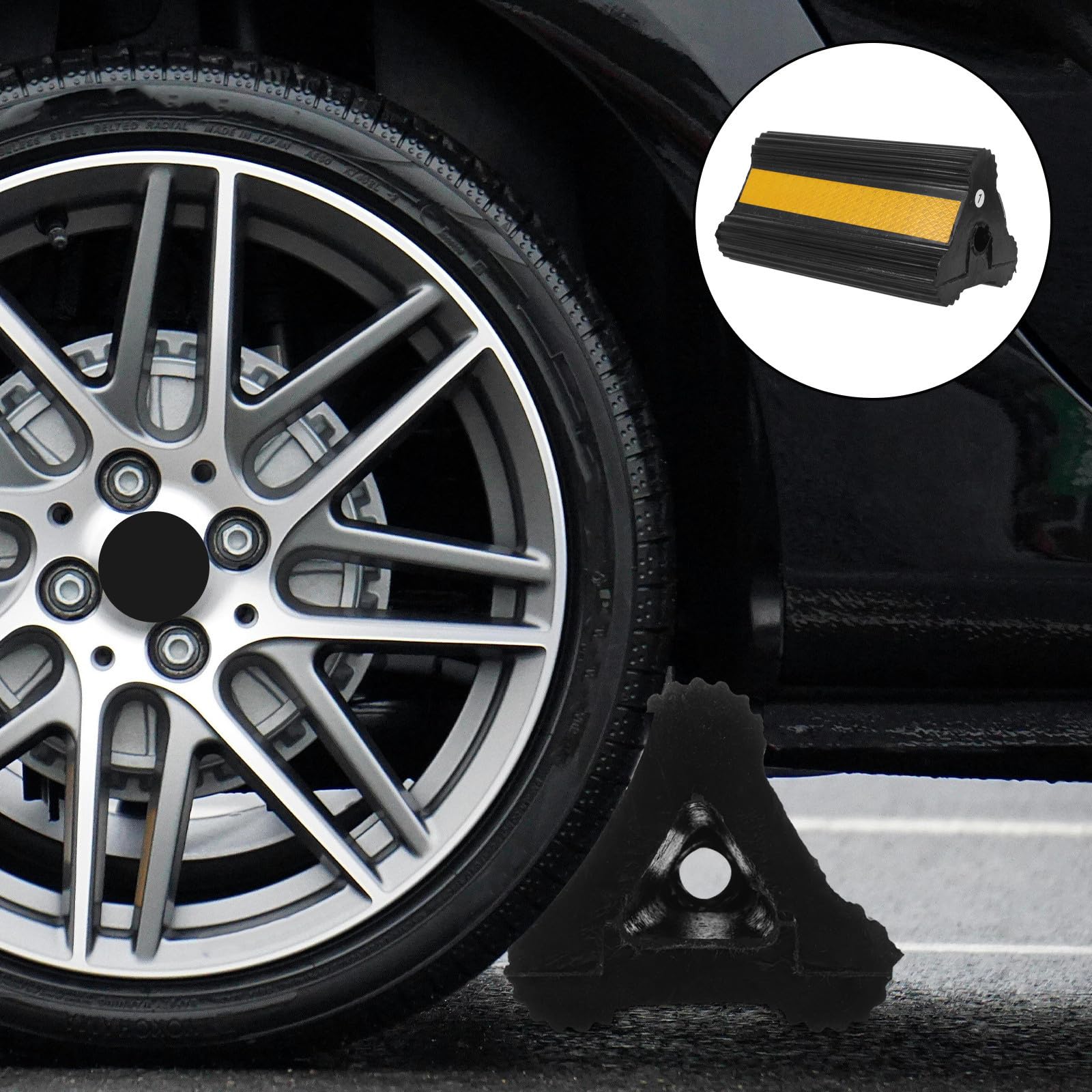 Garneck Calzos Protección Coche Antideslizantes Cinta Reflectante con Goma Tope Ligero Resistente Antirrodadura de Rueda y para Vehículos y Remolques