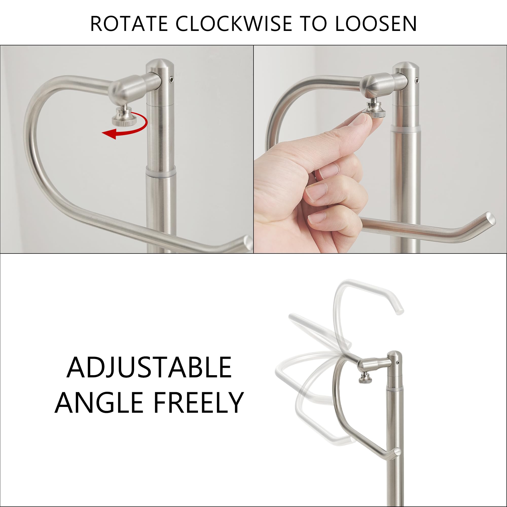 RFOUO Soporte para toallas de mano, toalleros de pie para baño, soporte para toallas de mano para baño, cocina, tocador, barra de toalla ajustable de acero inoxidable de 16.5 a 26 pulgadas (níquel