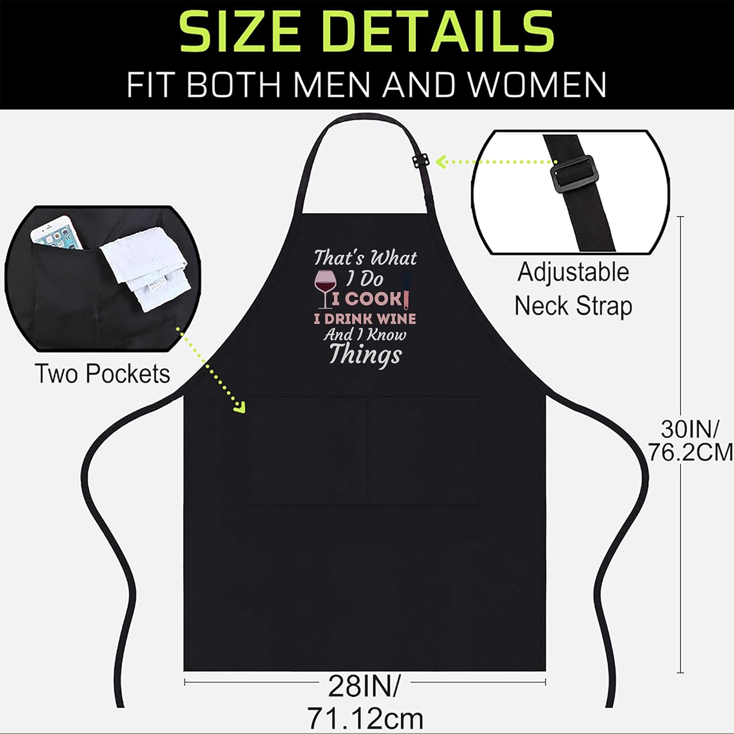 wine Black Cooking Aprons- Womens That's What I Do I Cook I Drink Wine and I Know Things T-Shirt Black Apron, One Size Fits All - Image 3