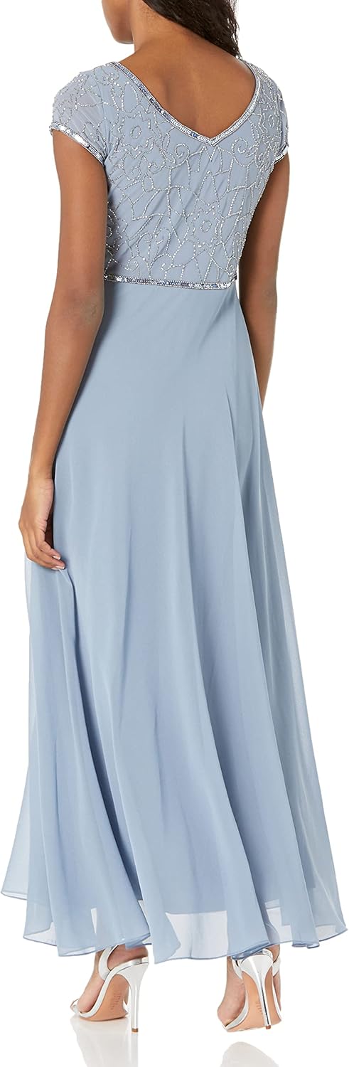 J Kara Womens Petite Cap Sleeve V-Neck Beaded Top Gown - Image 2