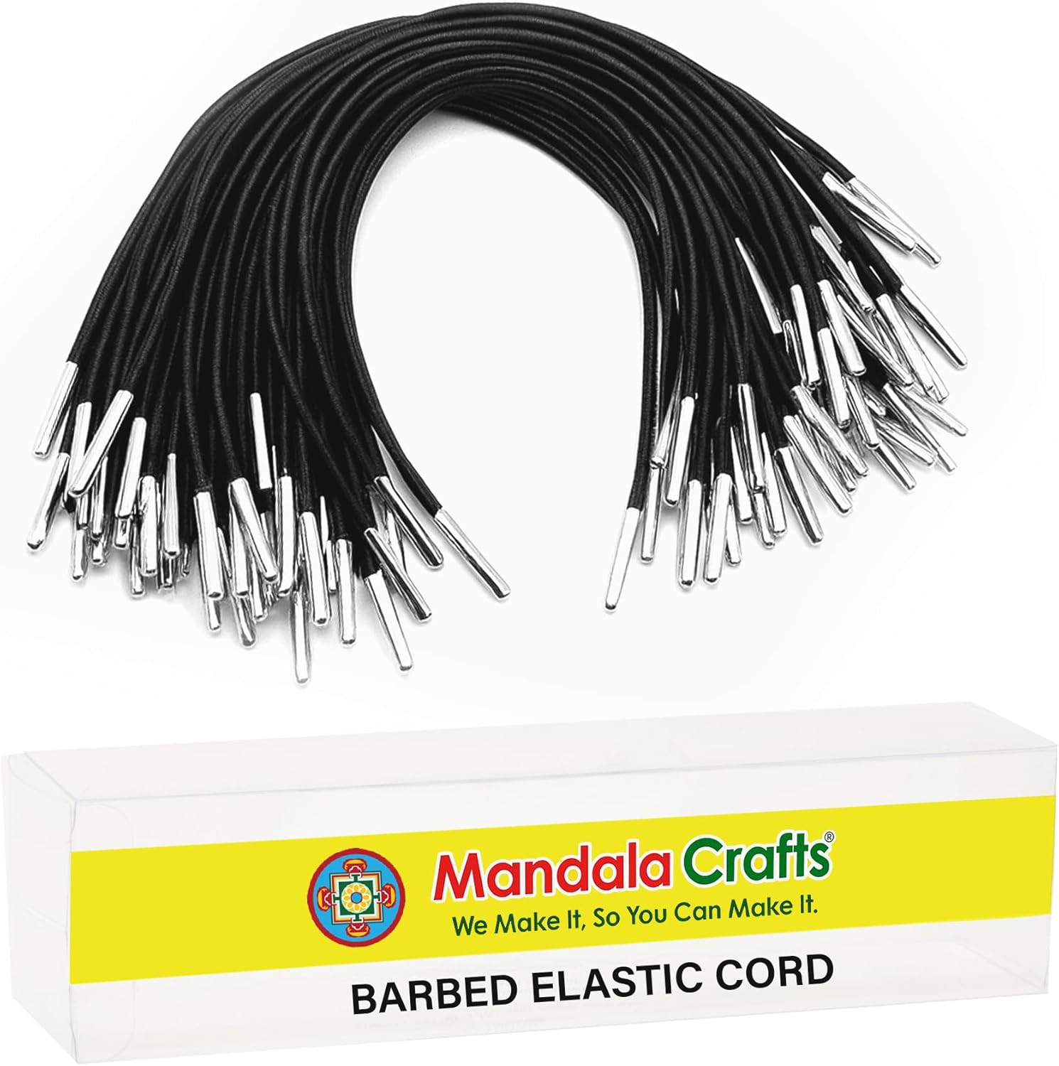 Mandala Crafts ブラック 伸縮有刺鉄線コード ストレッチループバンド メタルエンド付き 20インチ 100本のゴムコー