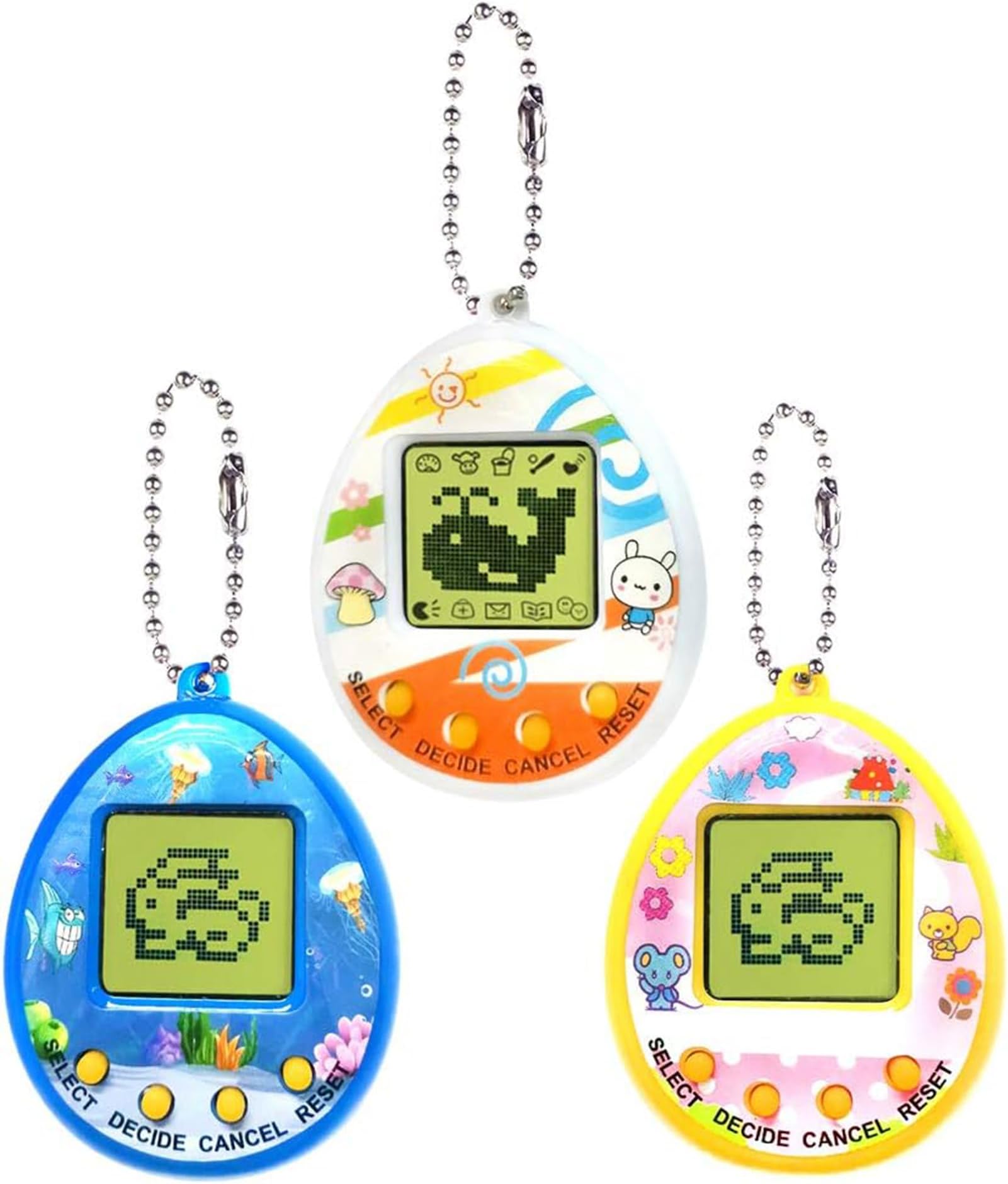 Wenosda3PCS Virtual Cyber Pet Toy Digital Pets Game Console with Key Chain Handheld Mini Pocket Electronic Animals and Early Education Gift for Kids Children (Random Color)