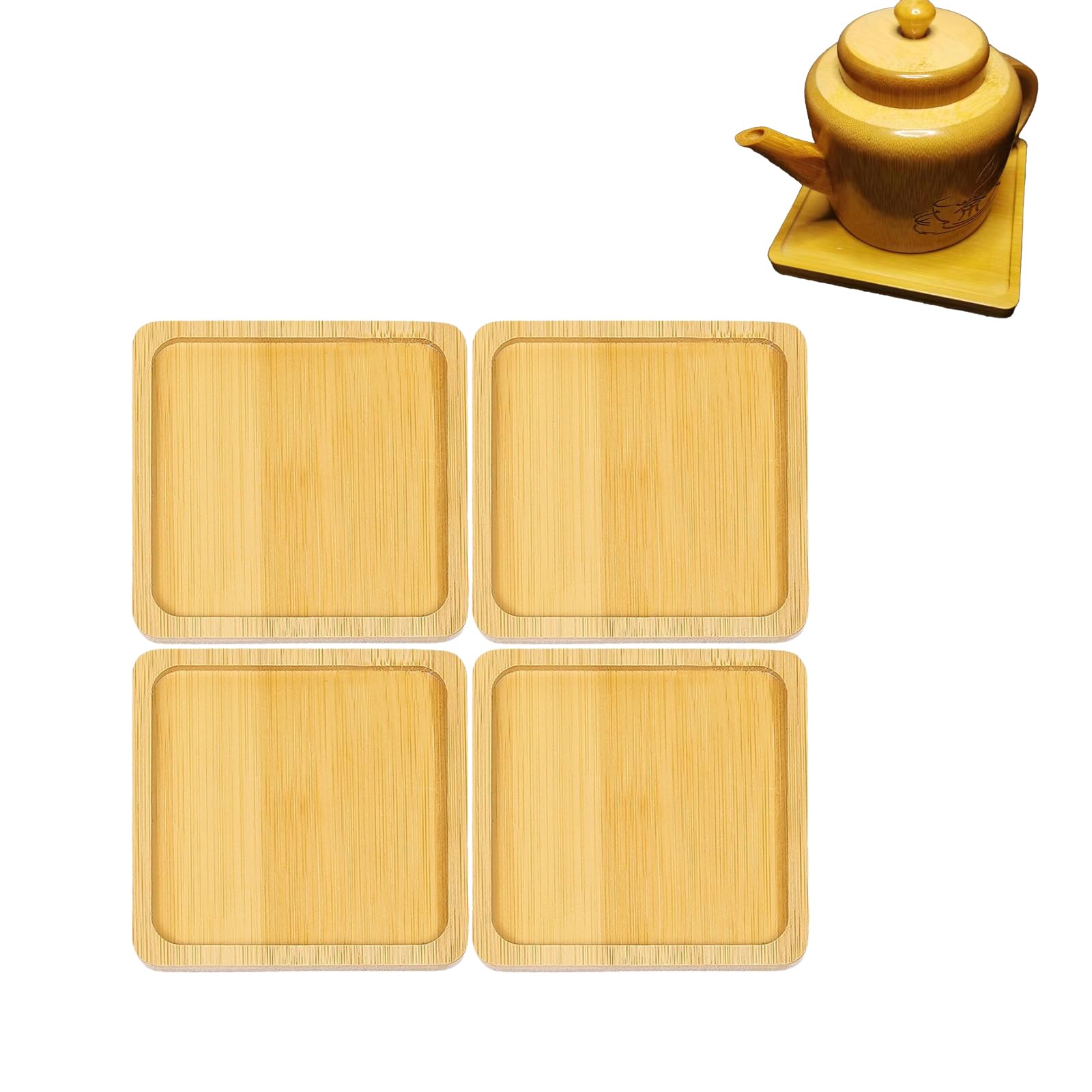Ginddy Light Brown Square Bamboo Wood Coasters, 4 Pack - Diy Mosaic Crafts, Home Decor