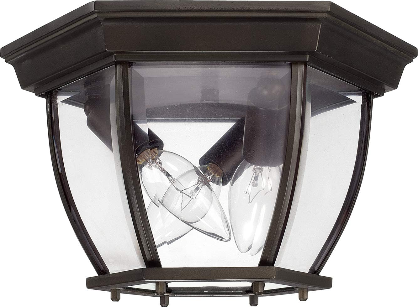 Capital Lighting 9802OB Clear Glass Outdoor Flush Mount Ceiling Light, 3-Light 180 Total Watts, 7" H x 11" W, Old Bronze