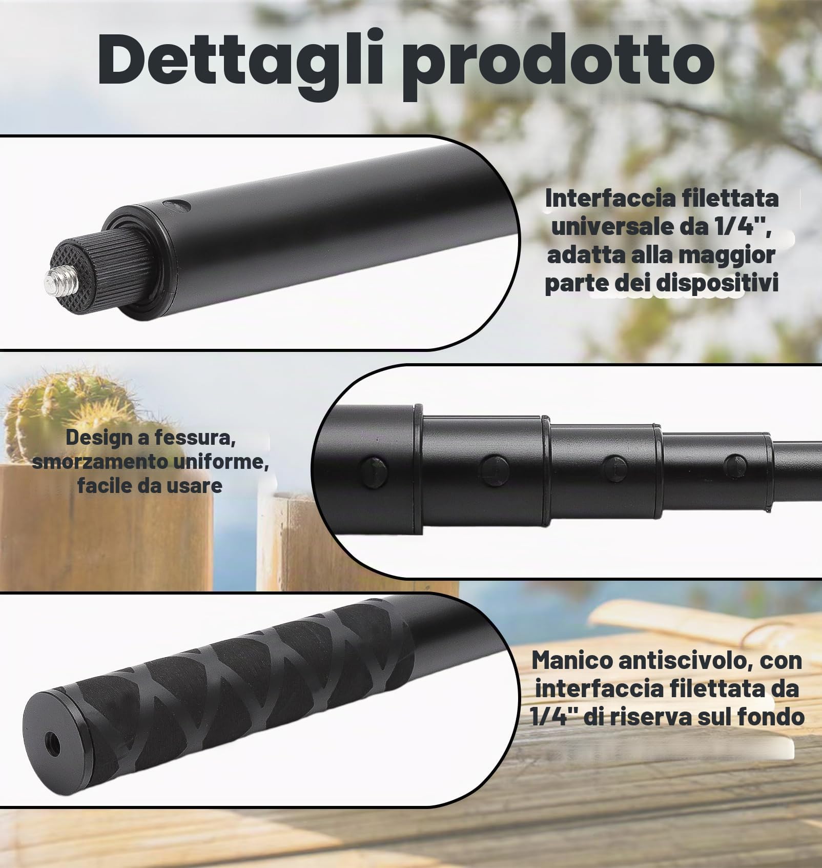 VOSSOT Selfie Stick 120 cm in lega di alluminio Invisible Estensibile Stable Selfie Stick Invisibile per Insta X3 X4 X2 Hero Action Cam Microfoni
