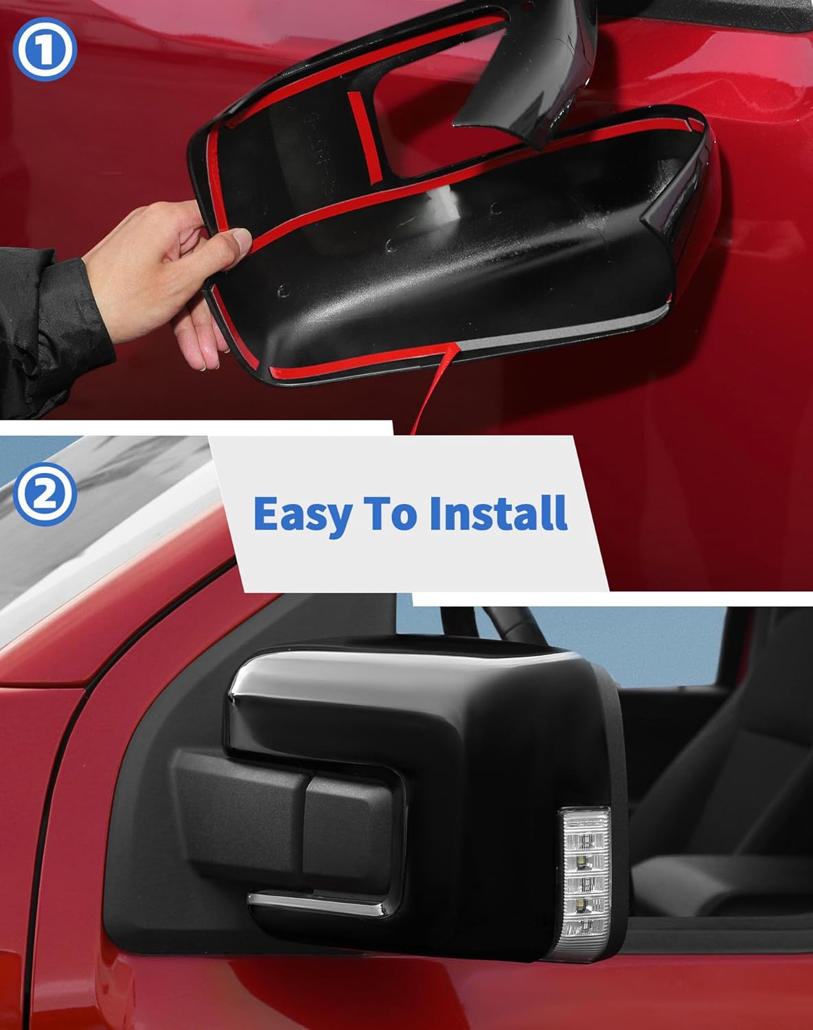Door Side Mirror Covers with Turn Signal Hole Compatible with 2021-2024 2025 Ford F150 F-150 Pickup Accessories Left Right Side View Mirror Caps Trims, Black