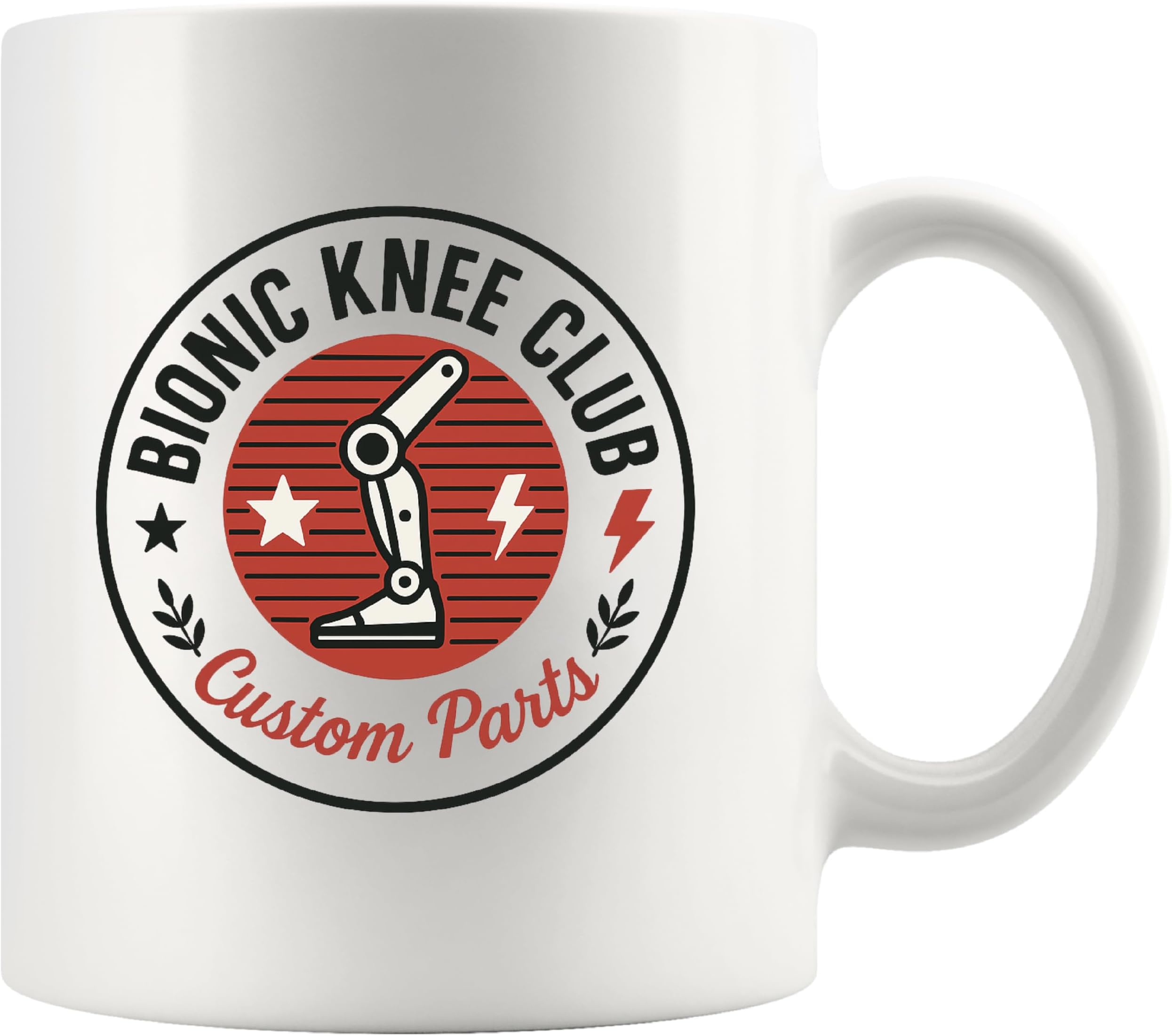 Bionic Knee Club Custom Parts Knee Surgery Recovery Gifts For Patients From Doctor Nurse Replacement Get Well Soon Gifts Orthopedic Novelty Drinkware Ceramic Mug (Classic, White)
