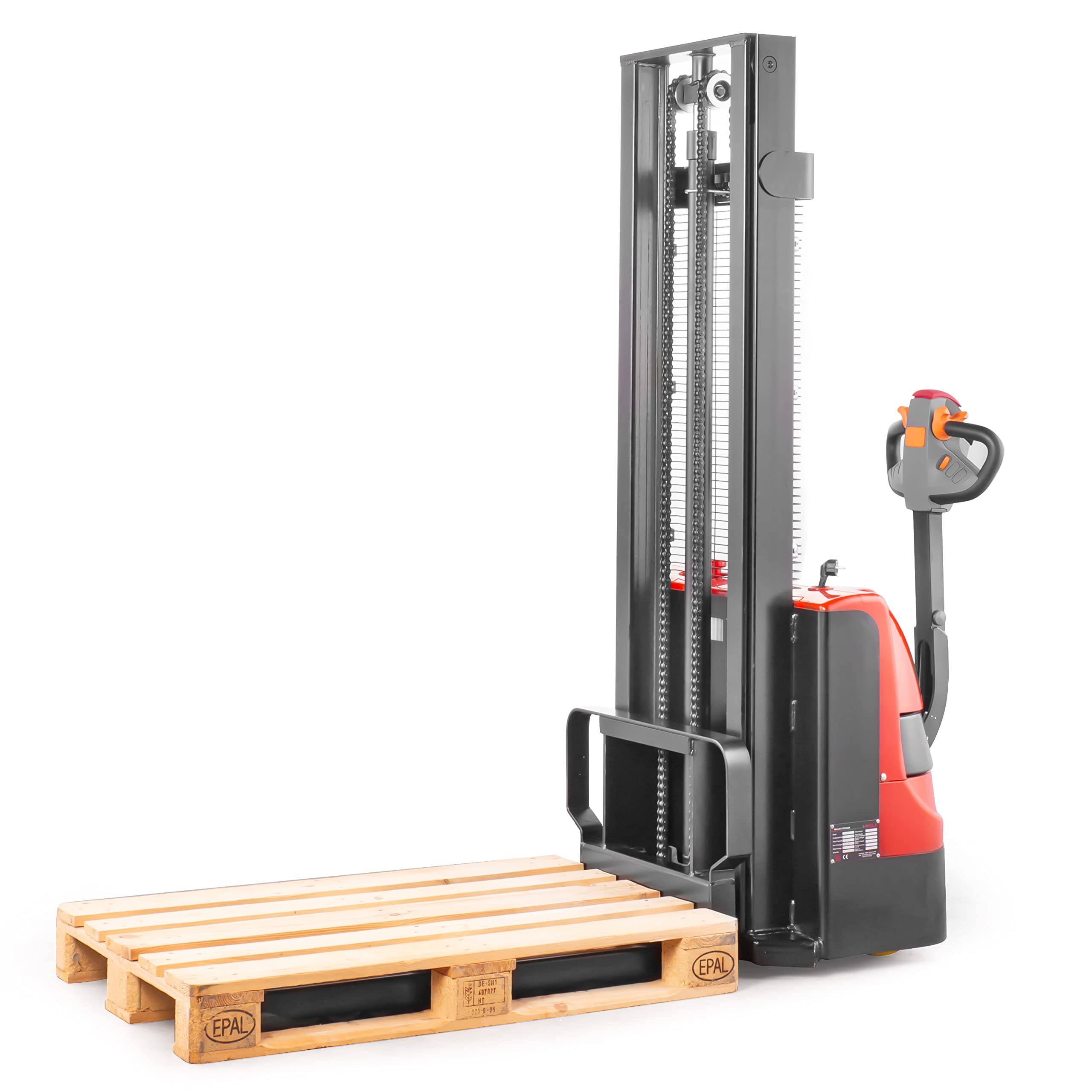 Pallit Budget-S Gerbeur Électrique - Transpalette 1200 kg, 2500 mm | Chariot élévateur avec 2 batteries plomb-gel, chargeur intégré, idéal pour entrepôts et passages de portes étroits