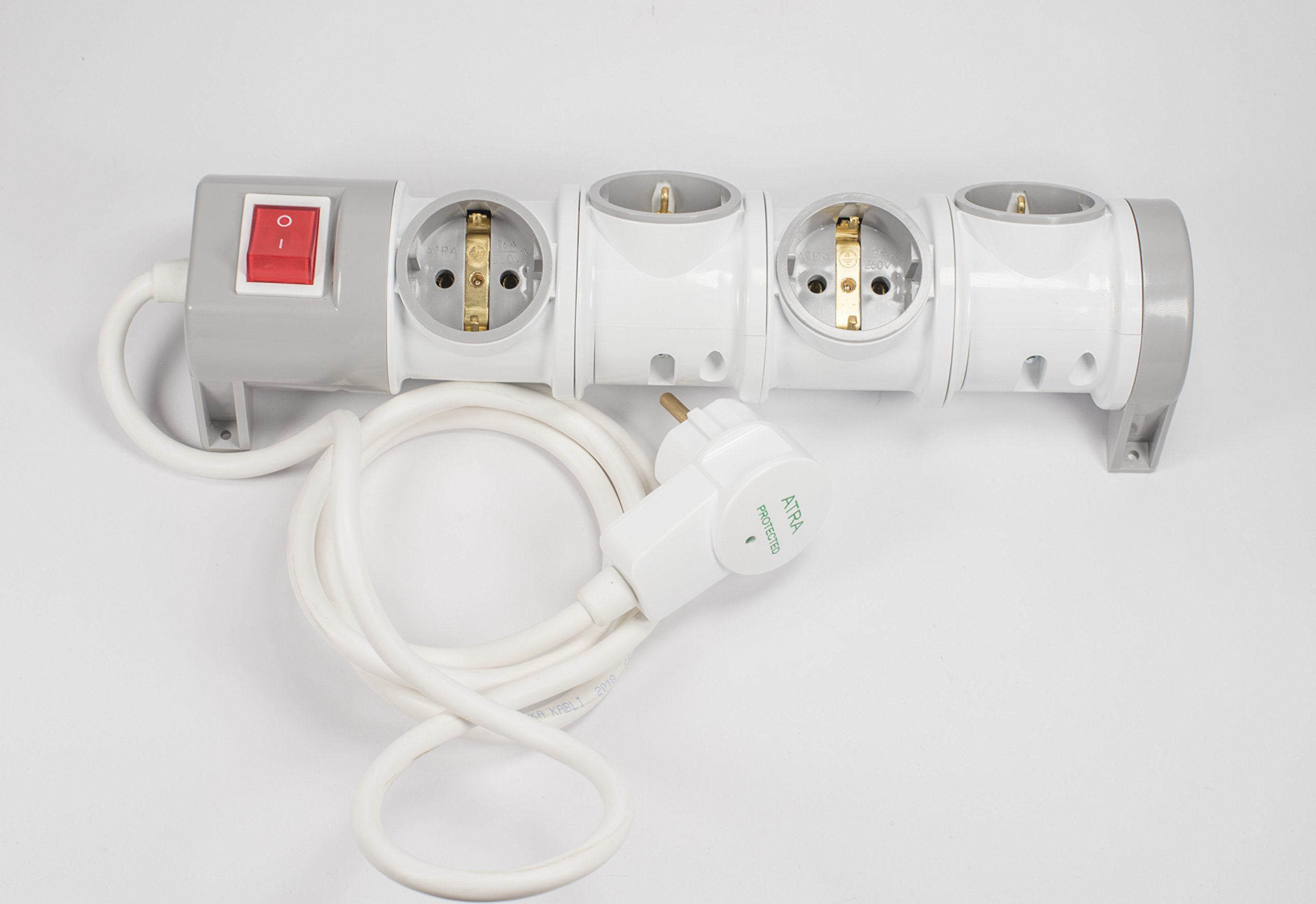 Regleta Schuko con interruptor y enchufe con protección contra sobretensiones con cable de 1,5 y 3 metros (4 enchufes con cable de 1,5 m)