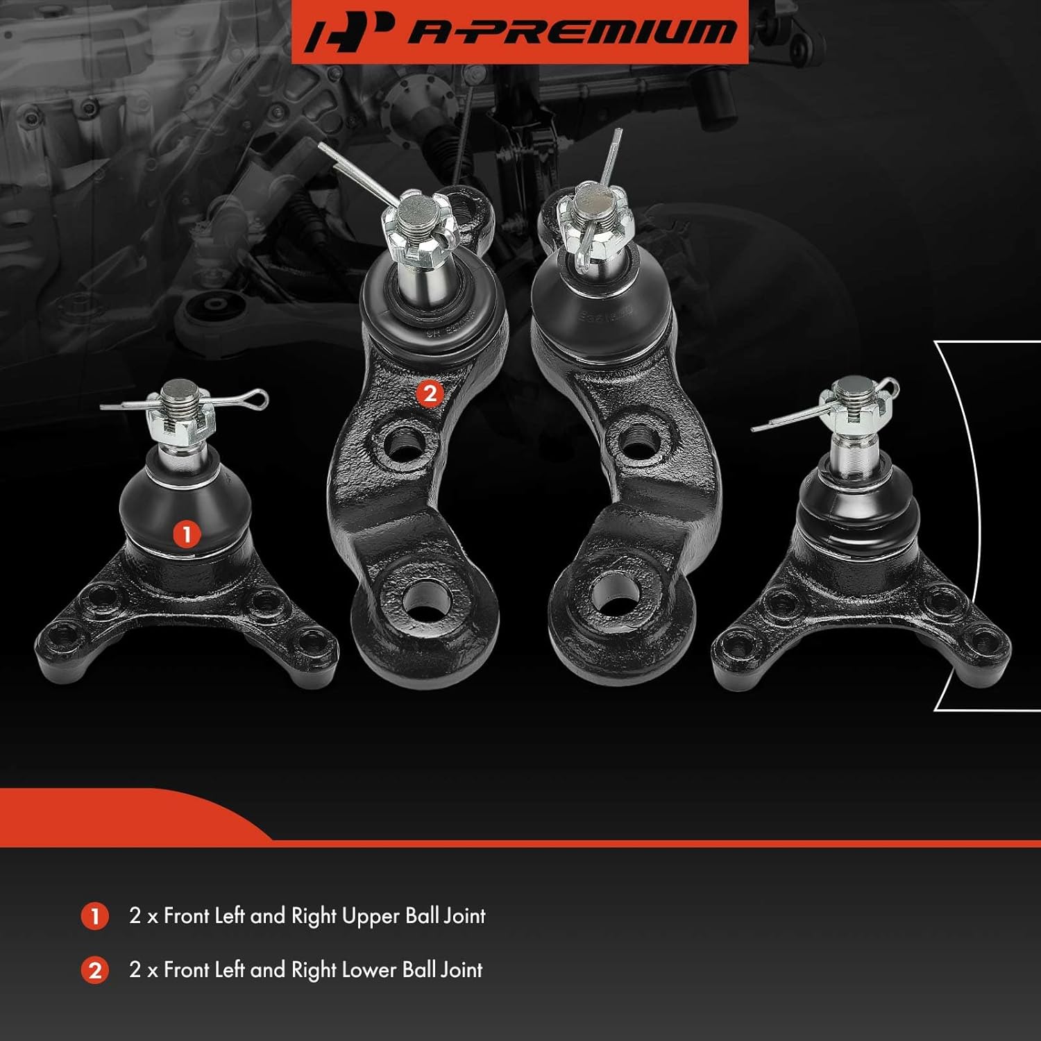 A-Premium Set of 4, Front Upper and Lower Ball Joints Kit, Compatible with Toyota Tacoma 1996-2004, RWD