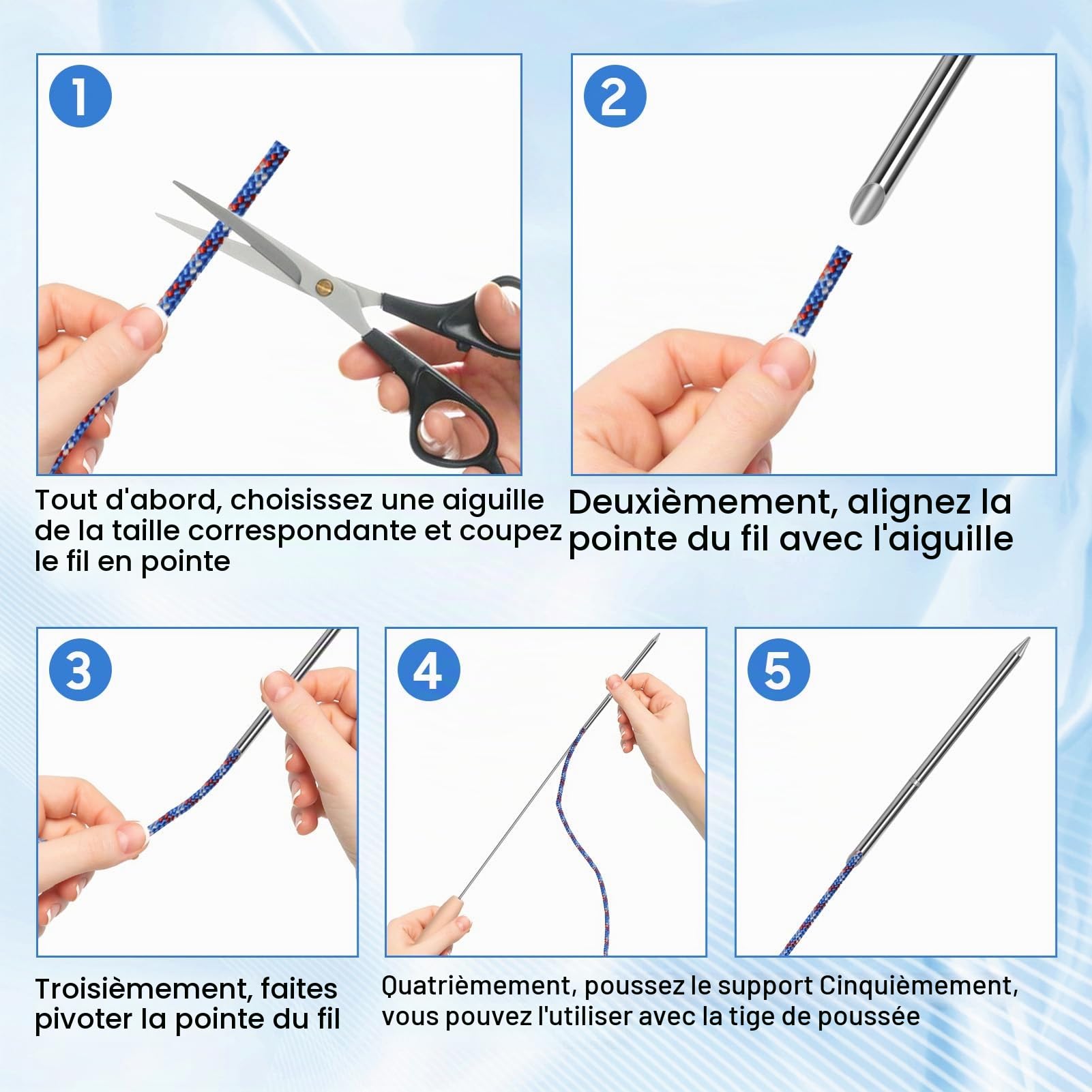 Kit de 7 outils d'épissure de corde FID en acier inoxydable avec 5 tailles de fils métalliques de 6,3 mm, 0,9 cm, 1,9 cm, 1,2 cm, 1,27 cm