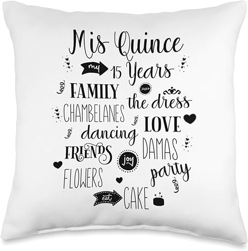 Mis membrillo tipografía cumpleaños Tees Mis membrillo 15 cumpleaños adolescente quinceañera tipografía tipografía, 16 x 16, multicolor