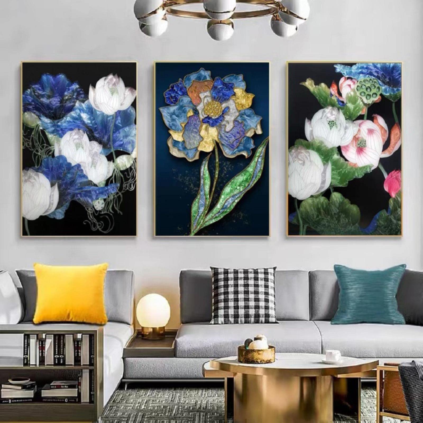 KEBIA Nowoczesny styl kolorowy kwiat obraz płótno rzemiosło ścienne sztuka plakaty mural mural rodzina sypialnia dekoracja artystyczne wydruki 40 x 60 cm x 3 bez ramy