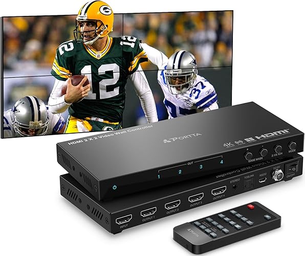 PORTTA HDMl Video Wall Controller 2x2 4K, Video Wall Processor with 11 Splicing Modes, RS232, 180° Rotate, Audio Extractor, 2x2,1x2,1x3,1x4,2x1,3x1x4x1, 4 tv Screens into 1 Wall Display