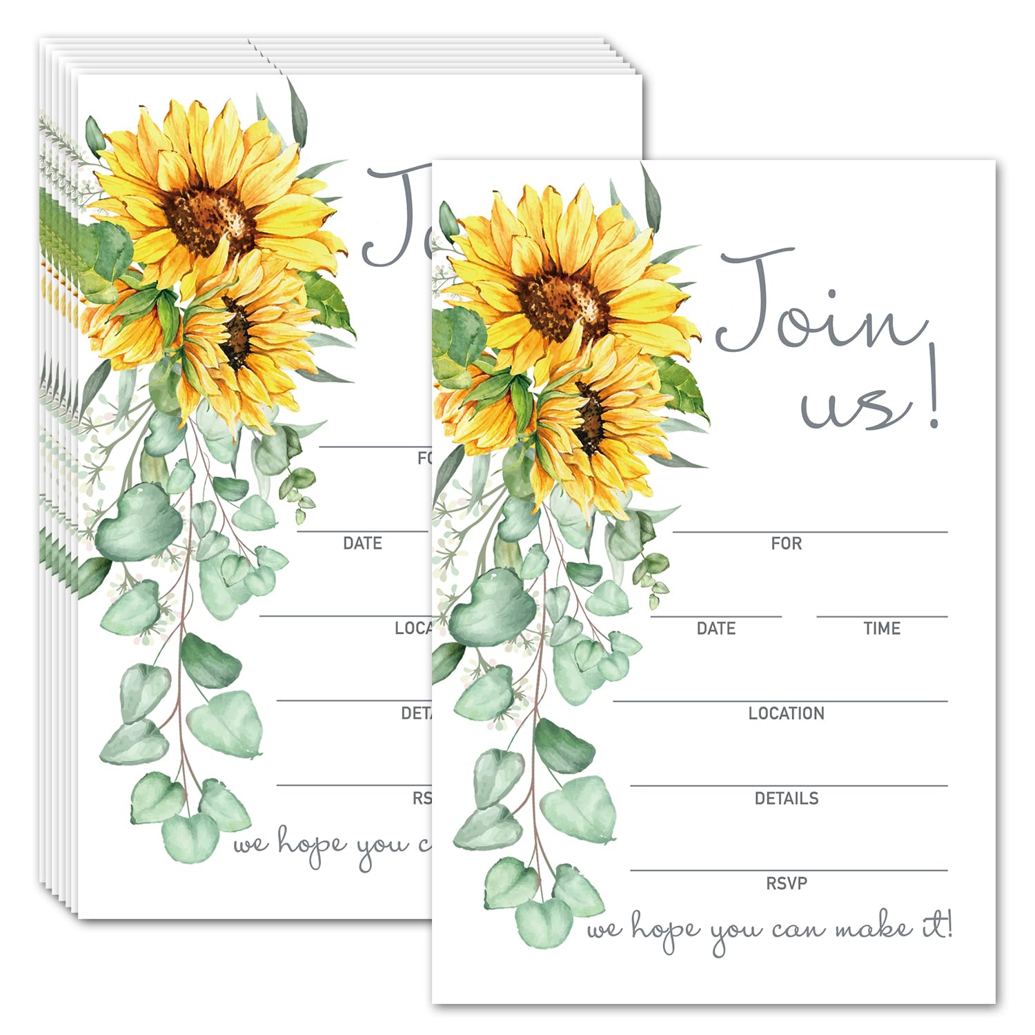 LETUROIA 25 Join Us Invitations with Envelopes,Sunflower Invites Cards for Wedding Reception Bridal or Baby Shower Engagement and Birthday Party