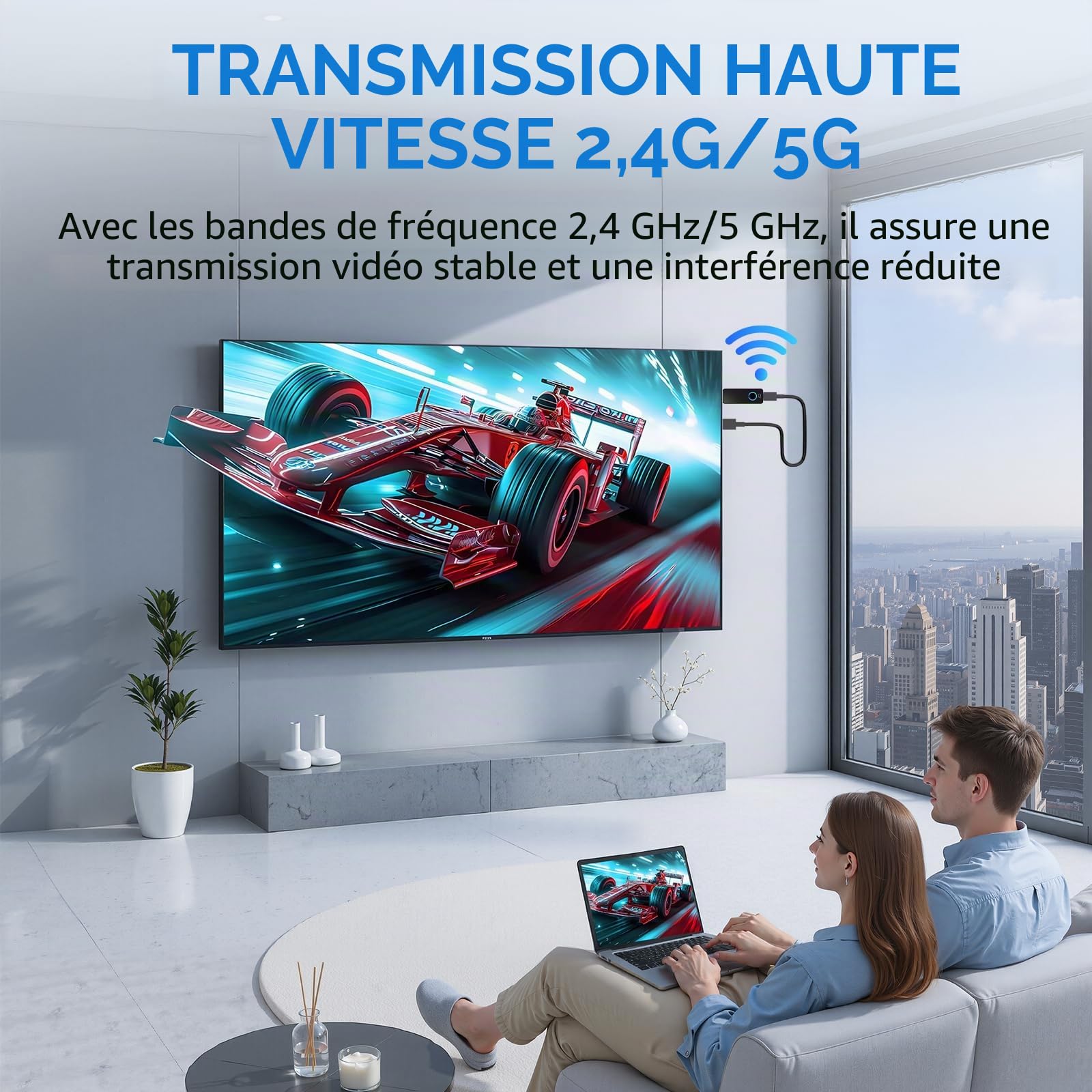 Adaptateur HDMI sans Fil,Dongle WiFi Miracast/Airplay/Screen Mirroring pour TV, projecteur, Moniteur – Compatible iOS/Android/Windows – Plug & Play (W3401)