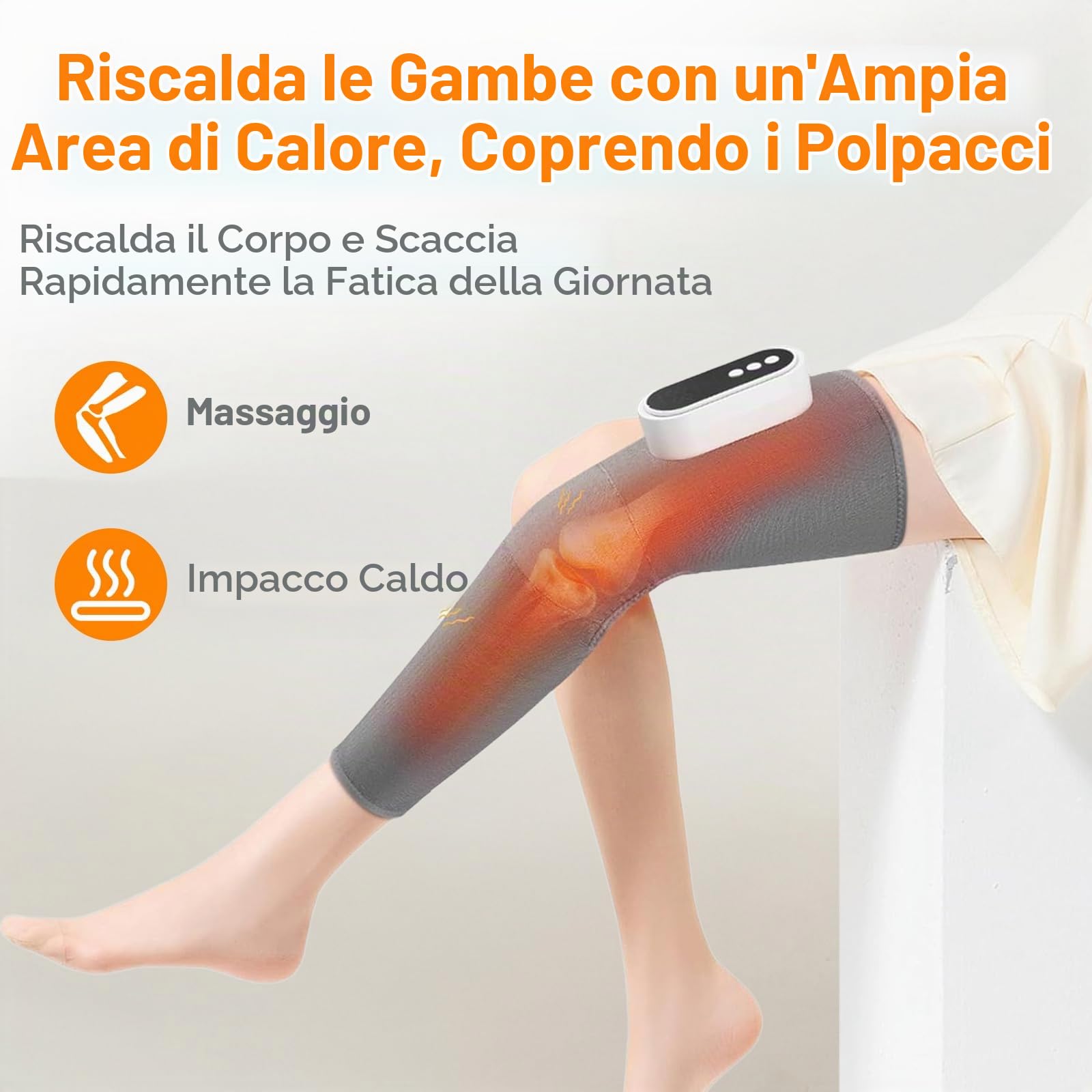 Massaggiatore Elettrico per Gambe, Massaggiatore a 3 Modalità per Alleviare il Dolore con Ricarica USB, 3 Livelli di Intensità e Temperatura per Favorire il Rilassamento Muscolare