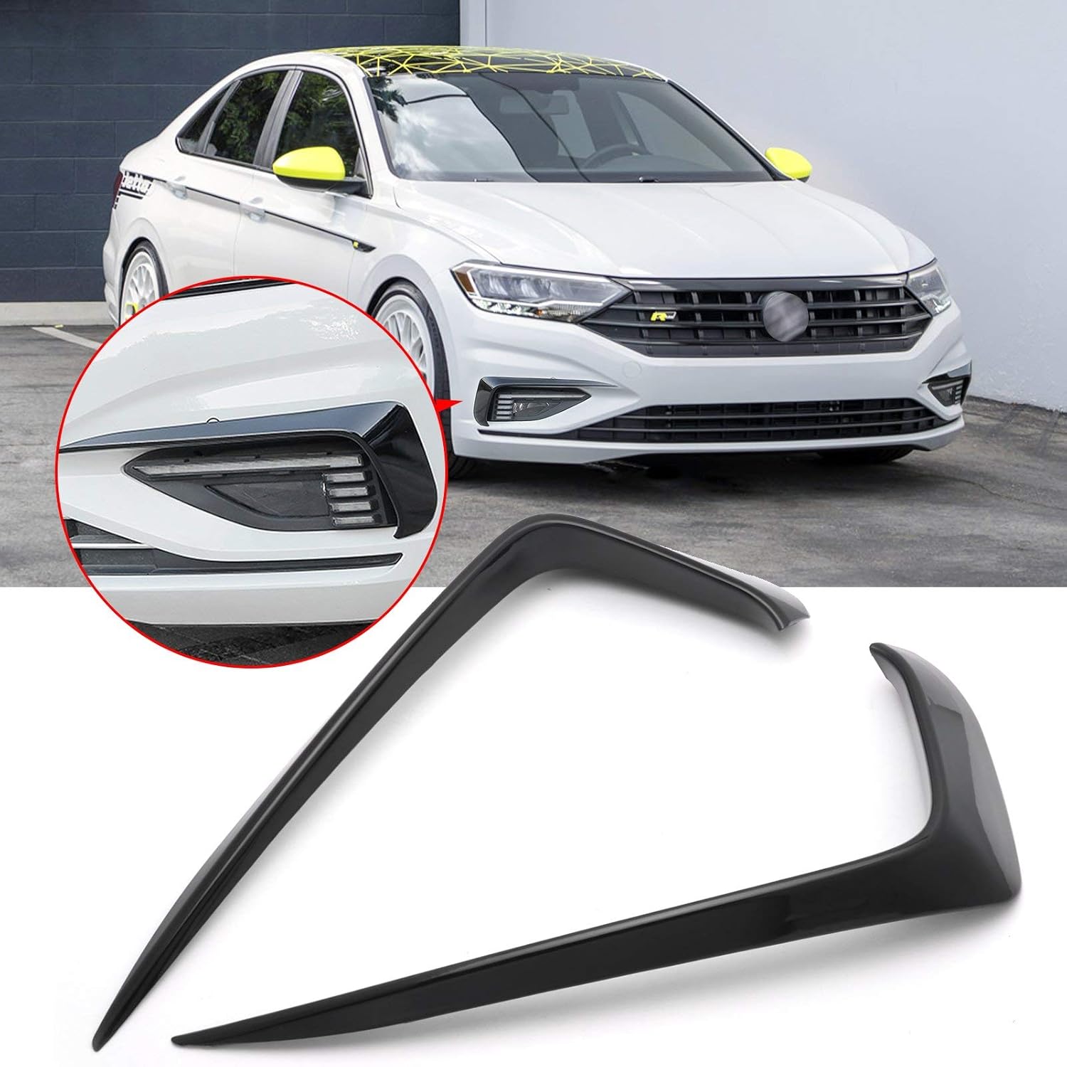 x xotic tech Car Front Bumper Side Vent Splitter Flaps Fog Light Eyelid Eyebrow Trim Compatible with Jetta MK7 2019-2021(Glossy Black)
