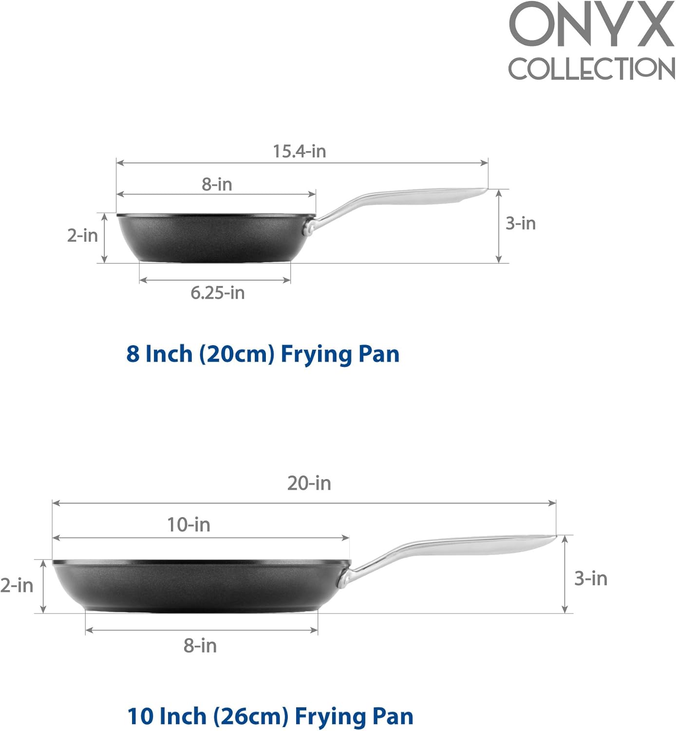 TECHEF - Onyx Collection 6-Piece Nonstick Frying Pan Skillet Set, PFOA-Free, Dishwasher Oven Safe, Stainless Steel Handle, Induction-Ready, Made in Korea