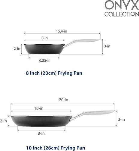 Miniatura 3 de TECHEF - Onyx Collection - Juego de sartenes antiadherentes de 6 piezas, sin PFOA, apto para lavavajillas, mango de acero inoxidable, listo para