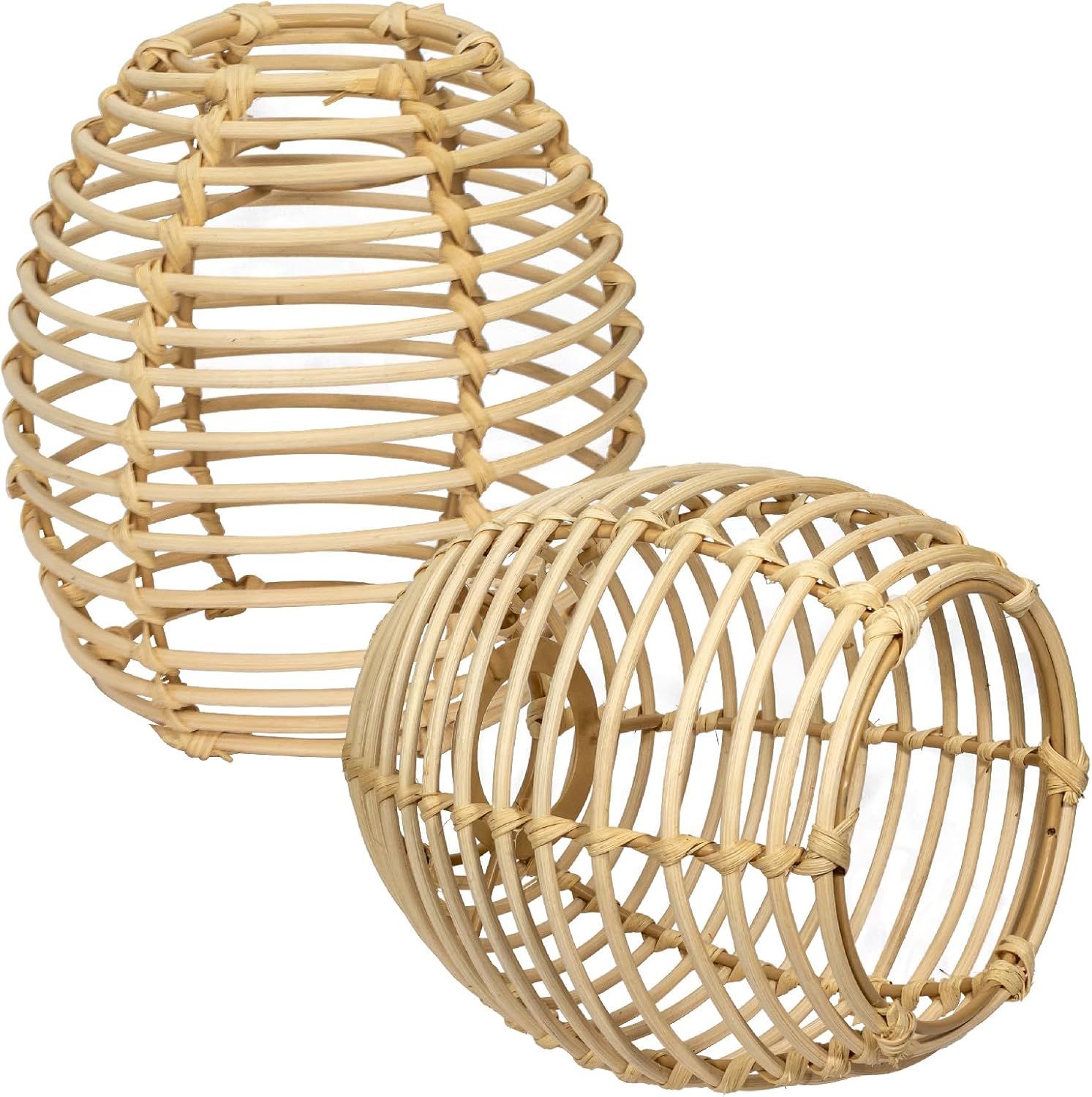 Rattan Lampshades,Woven Wicker Hanging Lamp Covers Shade,Rattan Boho shade for wall sconce lamp shade replacement (Oval2pack-b)