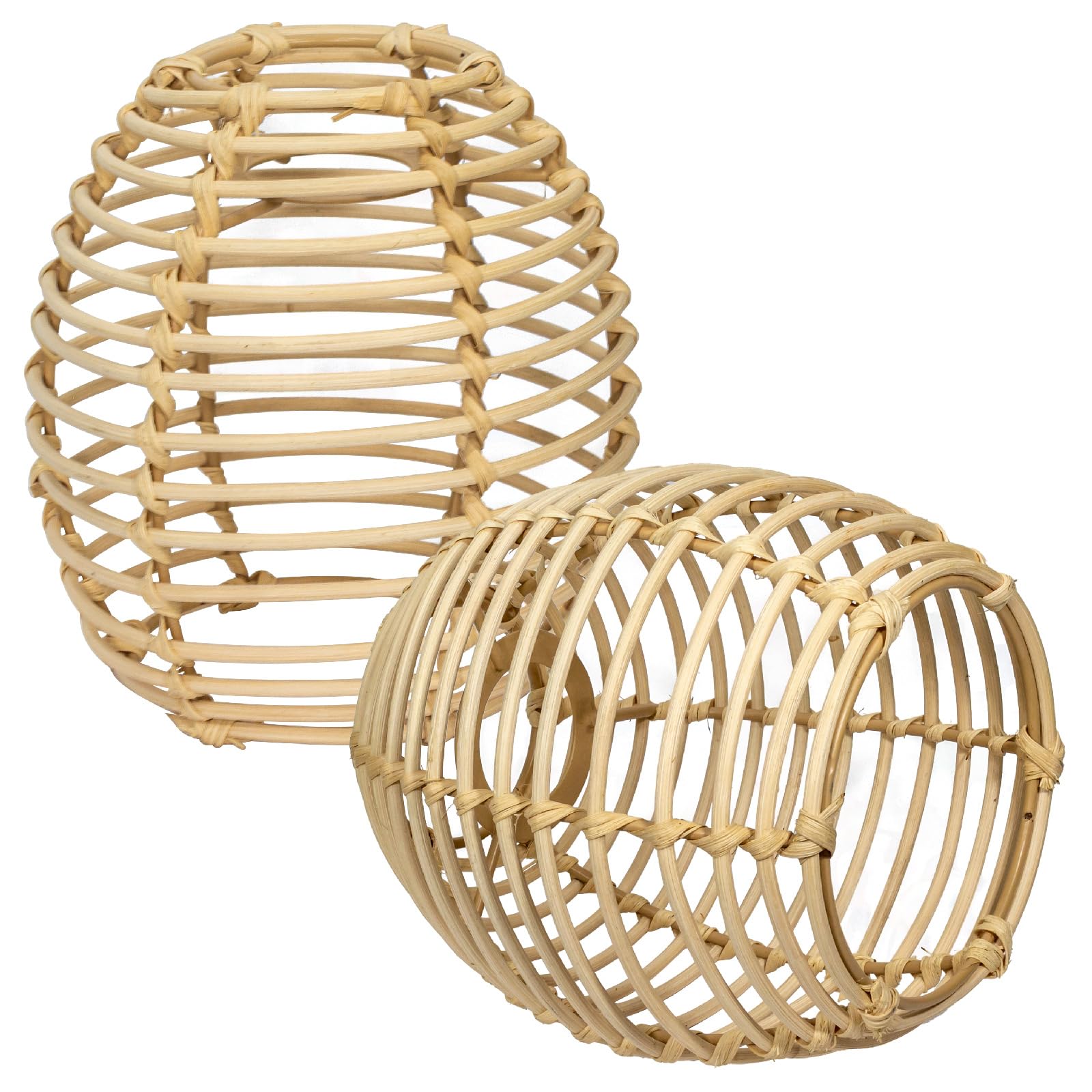 Rattan Lampshades,Woven Wicker Hanging Lamp Covers Shade,Rattan Boho shade for wall sconce lamp shade replacement (Oval2pack-b)