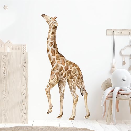 Calcomanías de pared grandes con diseño de jirafa manchada, diseño de animales de la selva, vinilo extraíble para niños, guardería, sala de estar,