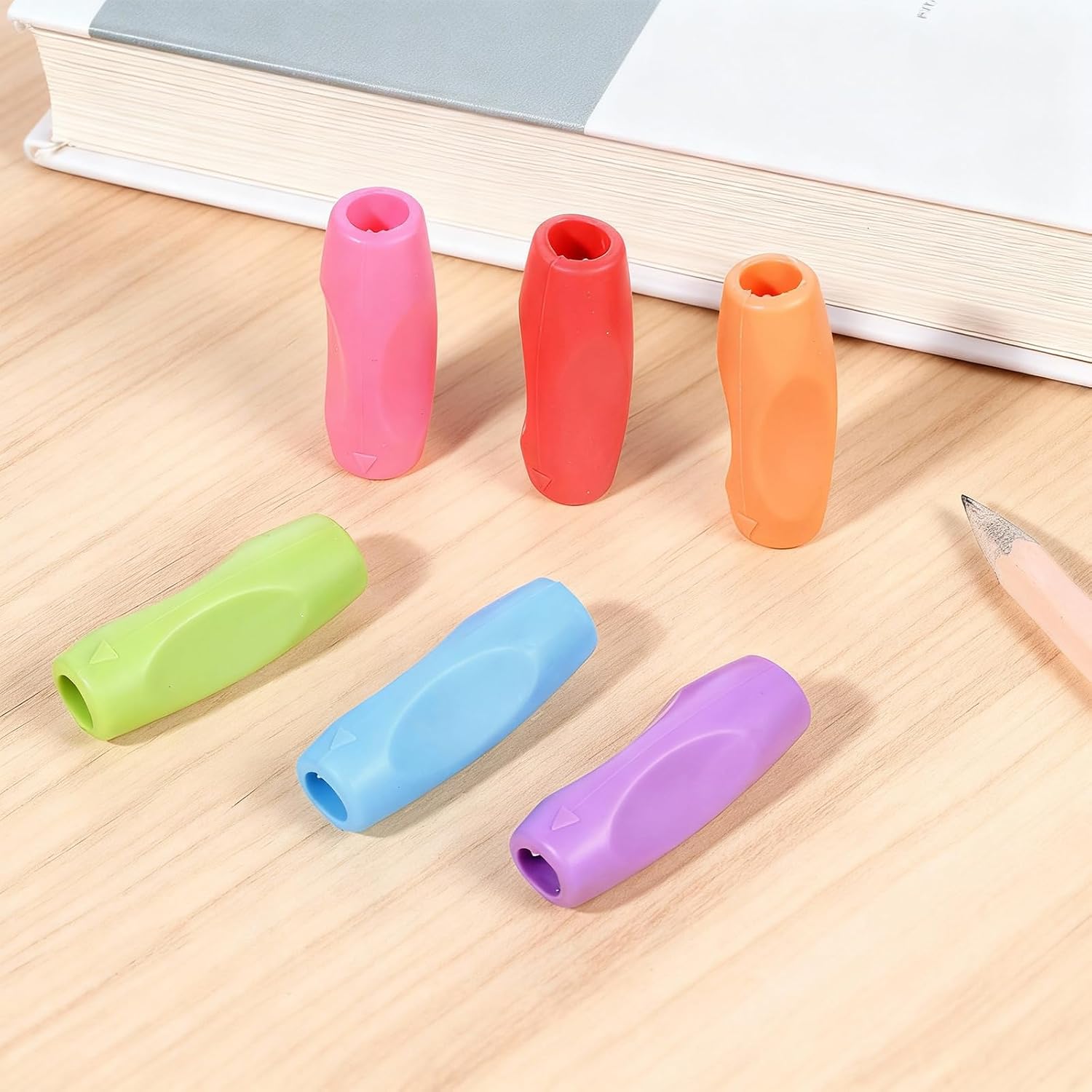 12PCS 3 Concaves Silicone Grippers for Pencil Pen, Ergonomic Comfort Grip Multicolour Writing Aid for Drawing Writing Stylus