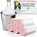 6 Gallon Trash Bags Drawstring Unscented - White Medium Kitchen Garbage Bags Plastic 125 Count 22.5 Liter Recycling Office Bathroom Waste Basket Liners Strong Thick Bulk Magesh